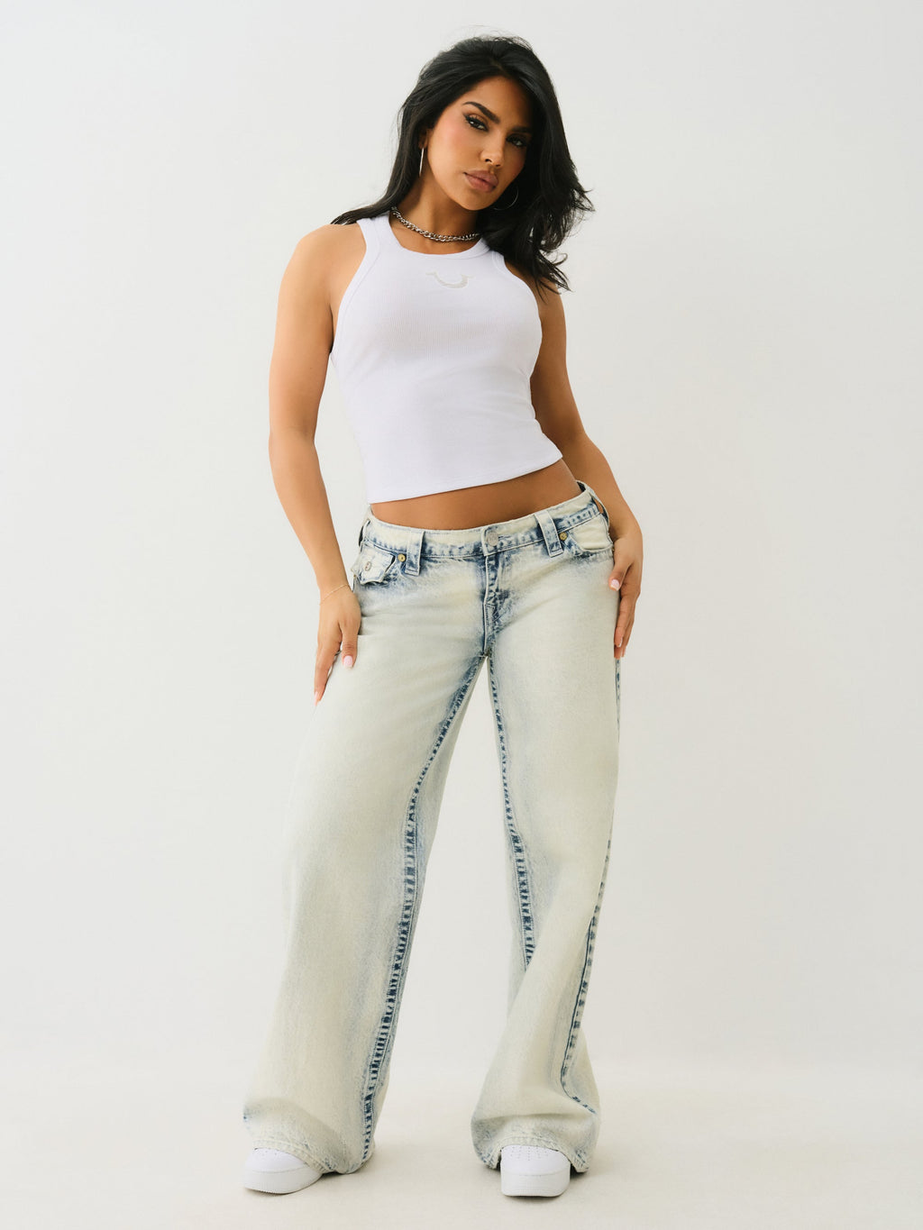 True Religion Mesh Horseshoe Racer Tank Optic White