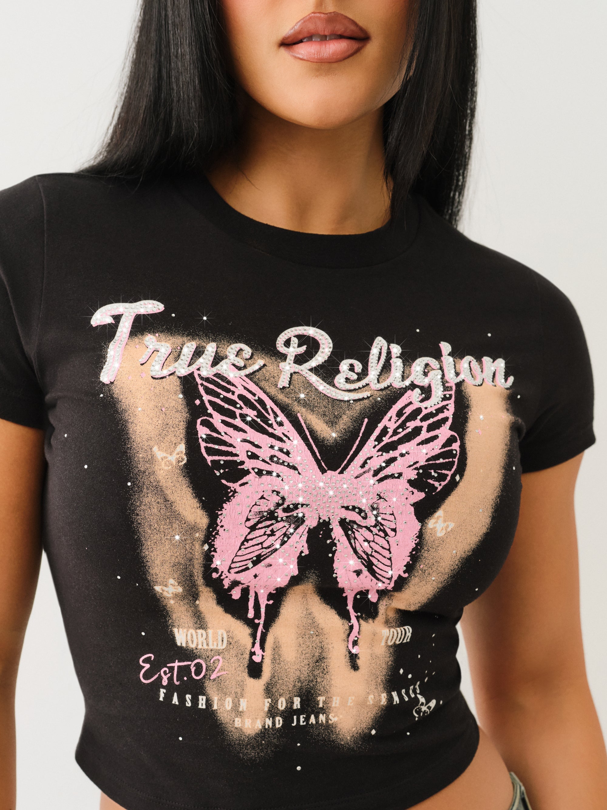 True Religion Crystl Butterfly Ss Baby Tee Jet Black