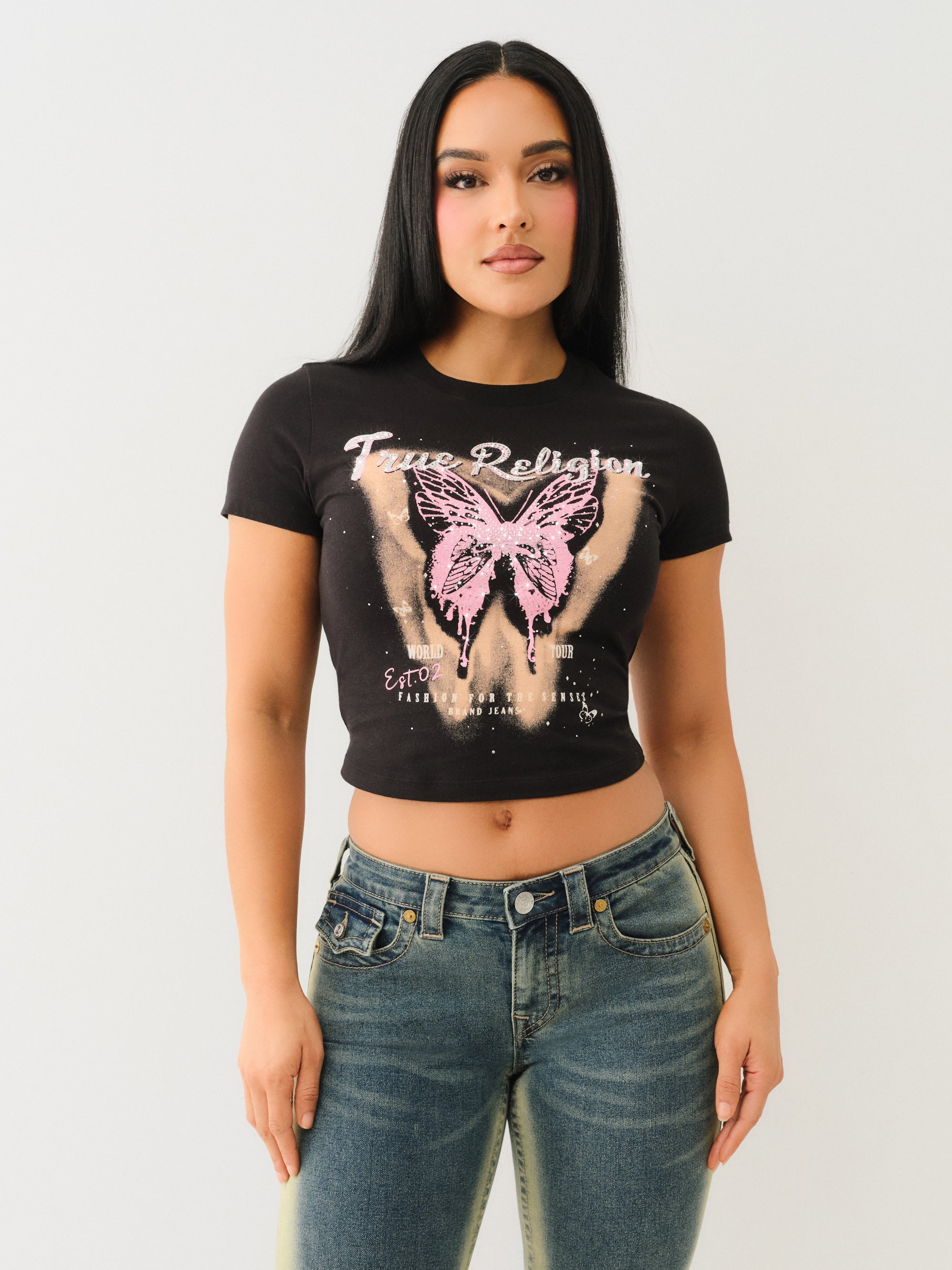 True Religion Crystl Butterfly Ss Baby Tee Jet Black