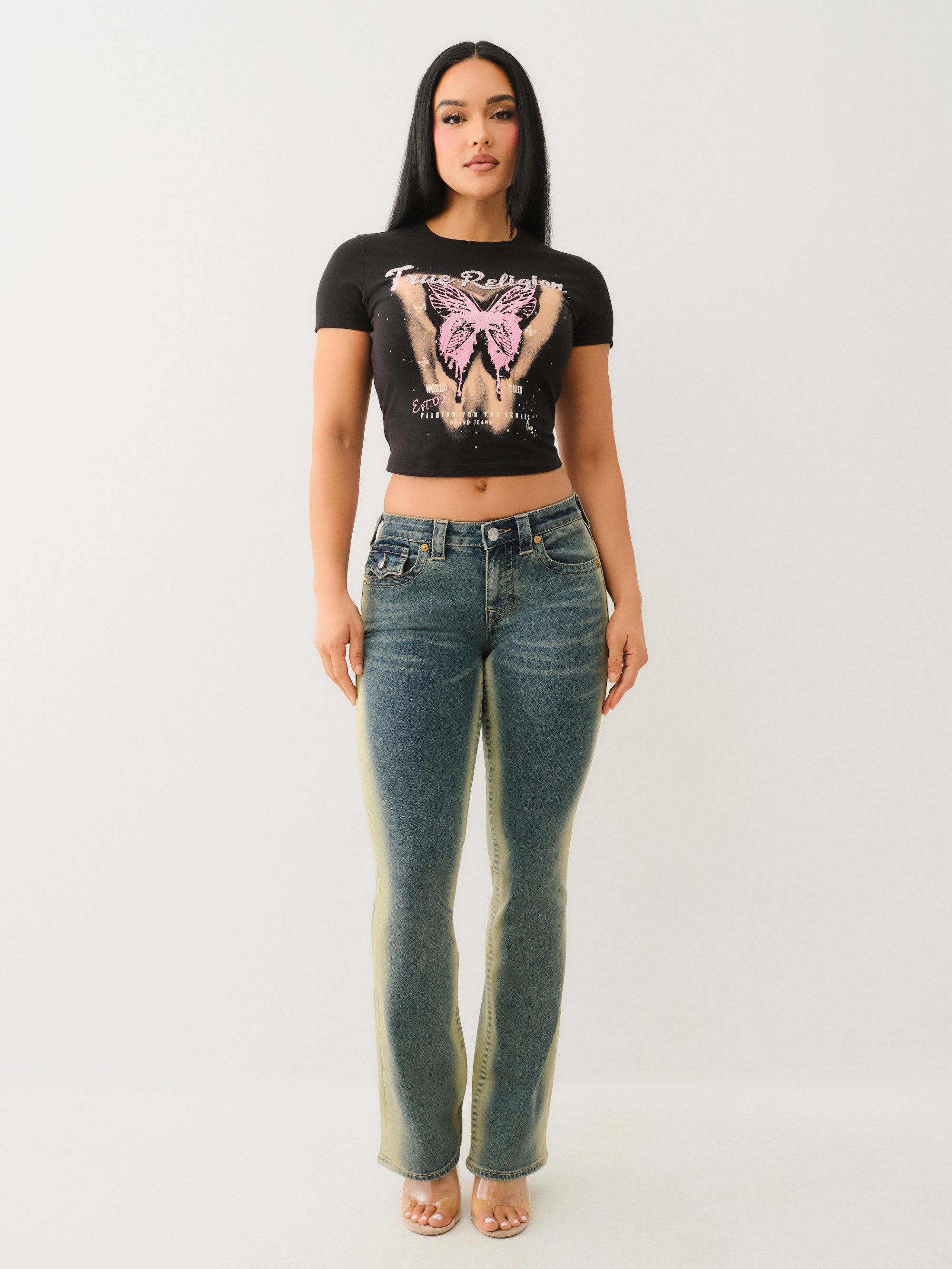 True Religion Crystl Butterfly Ss Baby Tee Jet Black