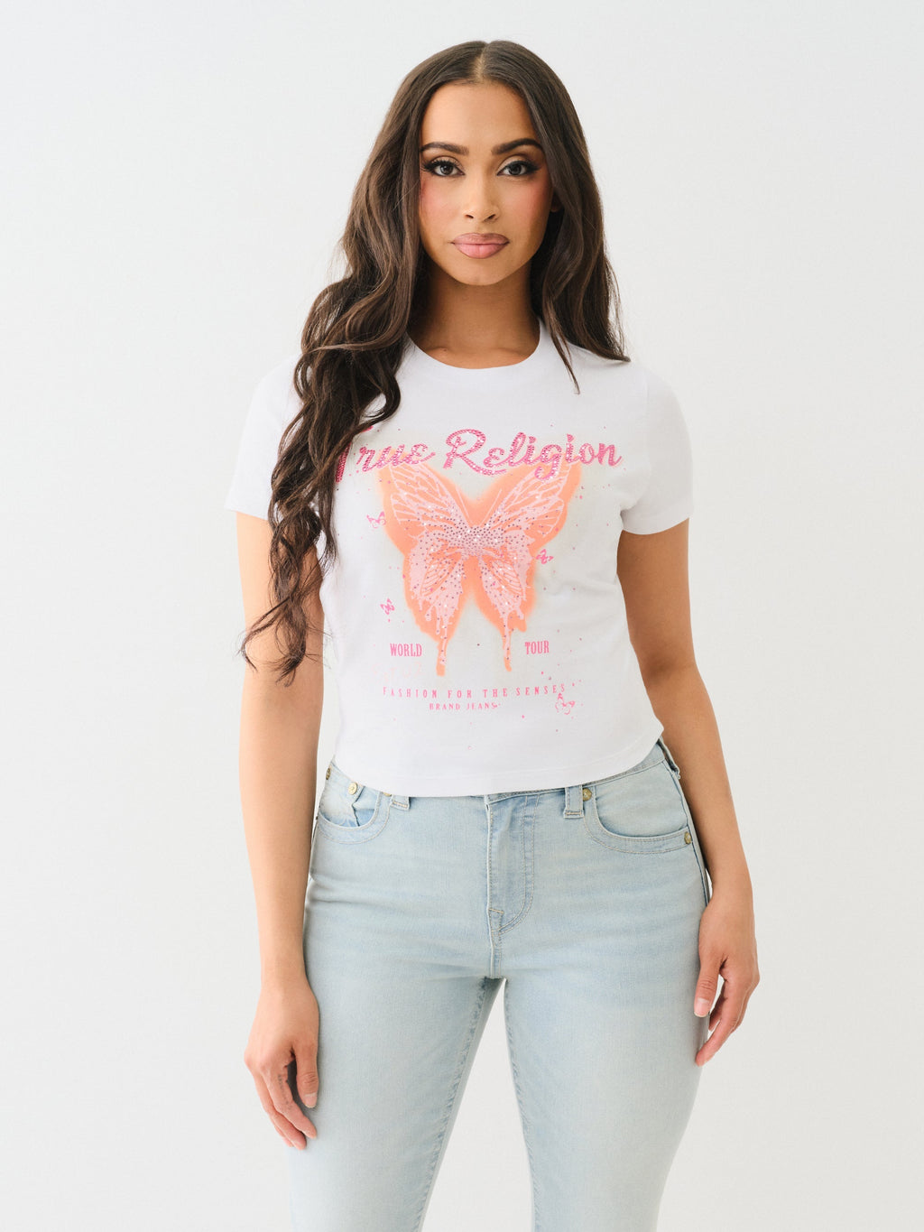 True Religion Crystl Butterfly Ss Baby Tee Optic White