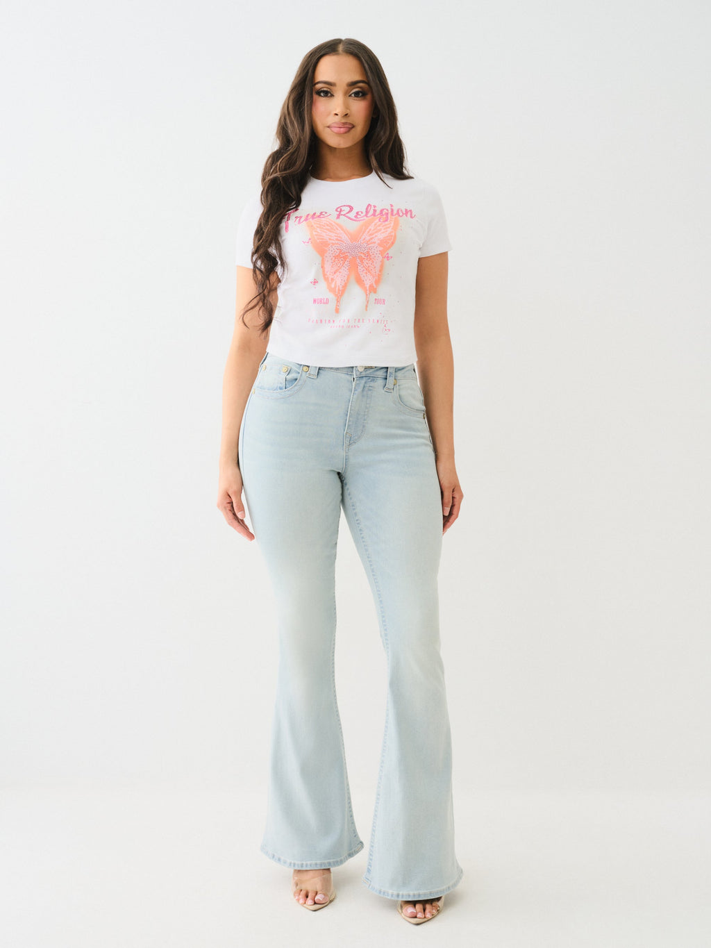 True Religion Crystl Butterfly Ss Baby Tee Optic White