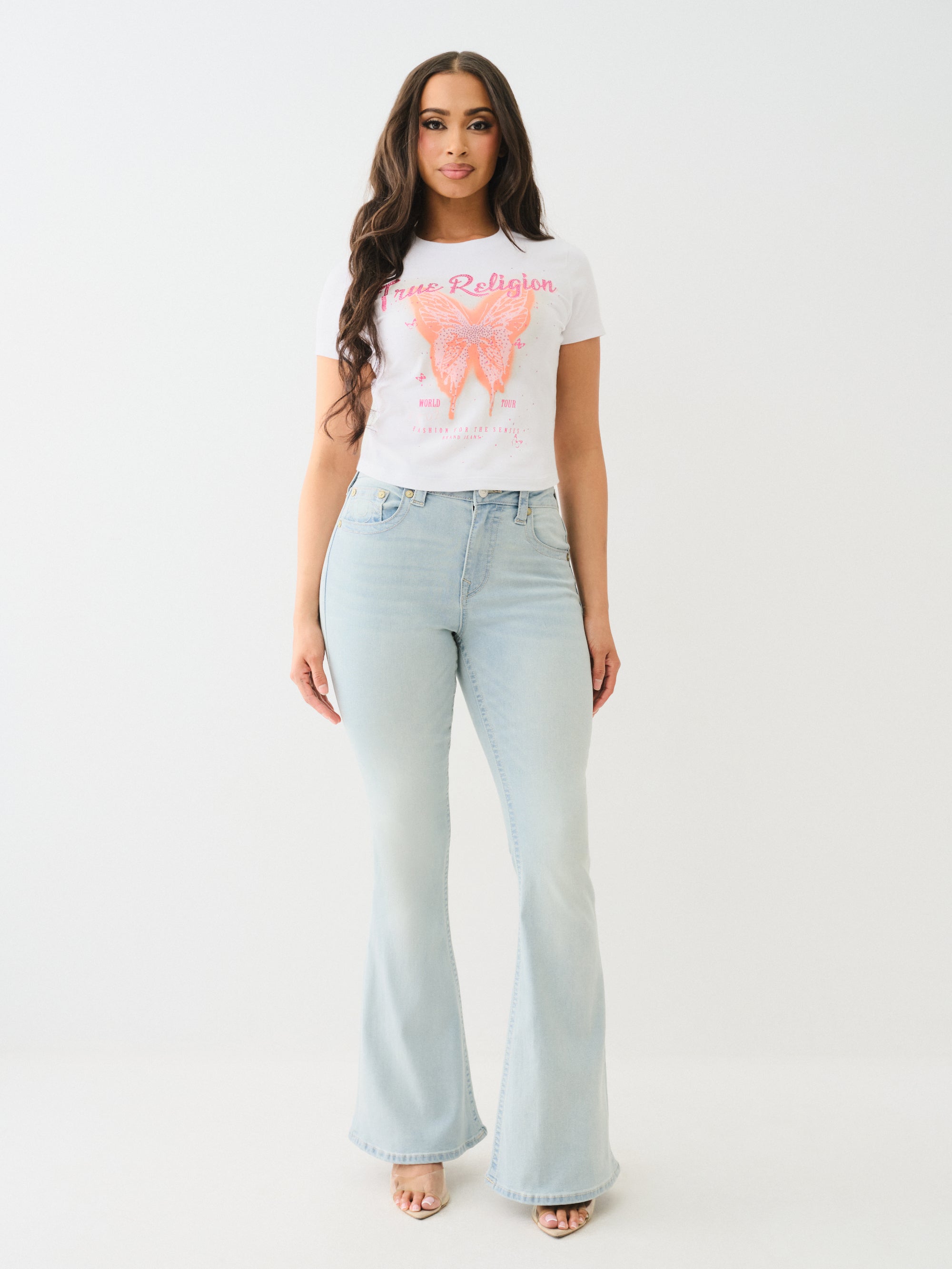 True Religion Crystl Butterfly Ss Baby Tee Optic White