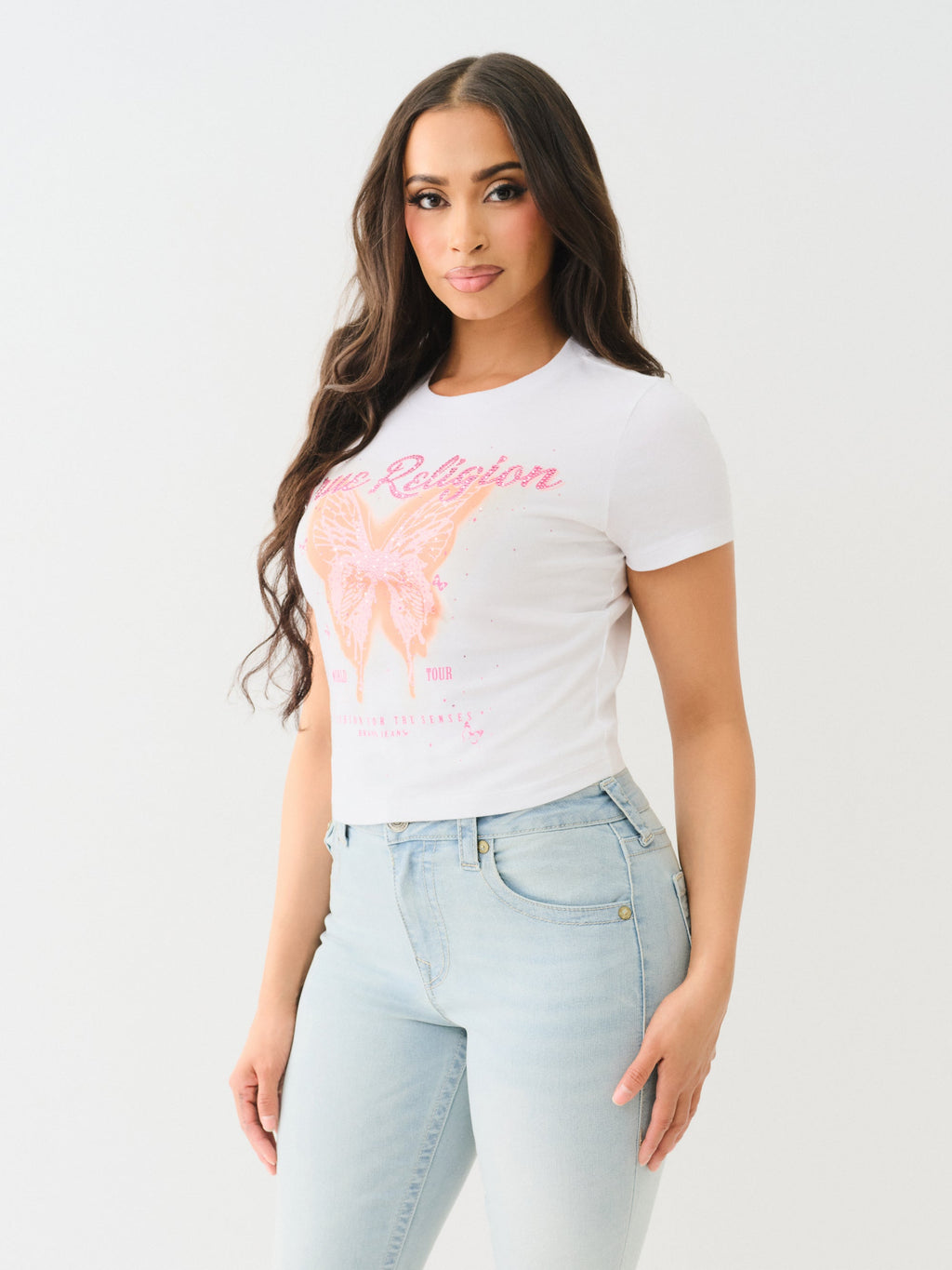 True Religion Crystl Butterfly Ss Baby Tee Optic White