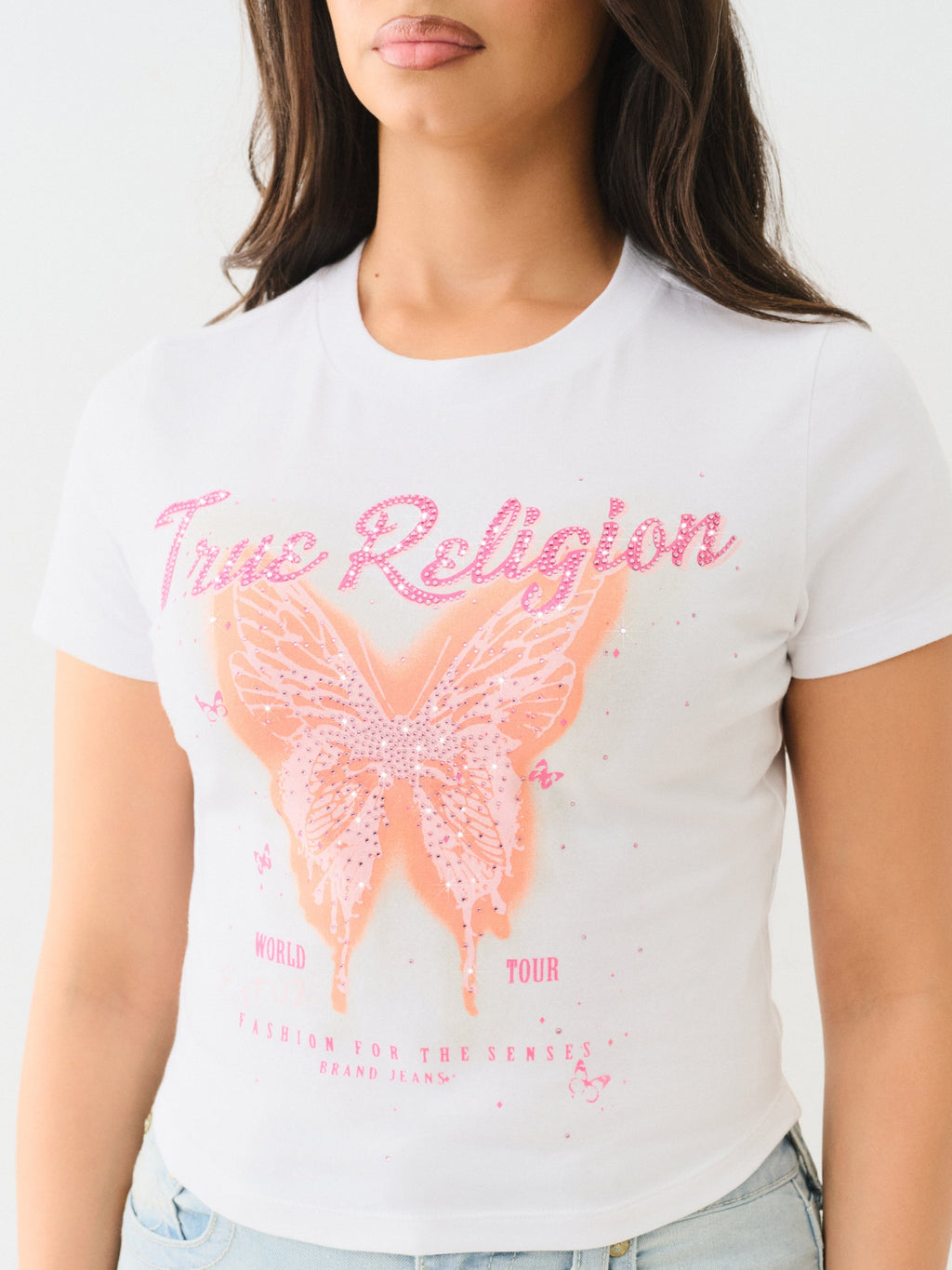 True Religion Crystl Butterfly Ss Baby Tee Optic White