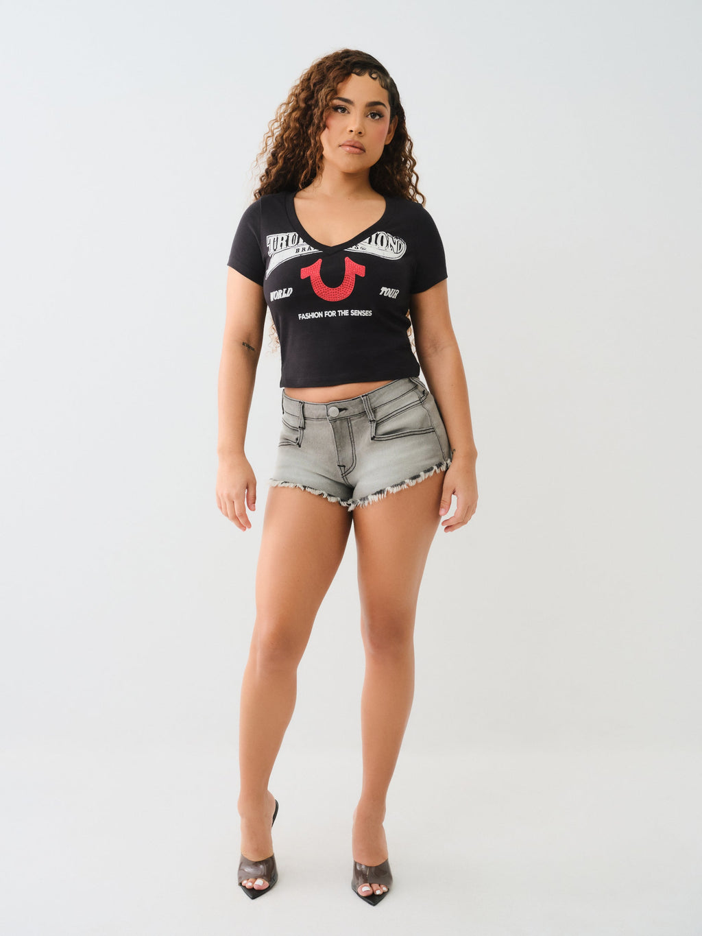 True Religion Crysl Hs V Neck Bby Tee Jet Black