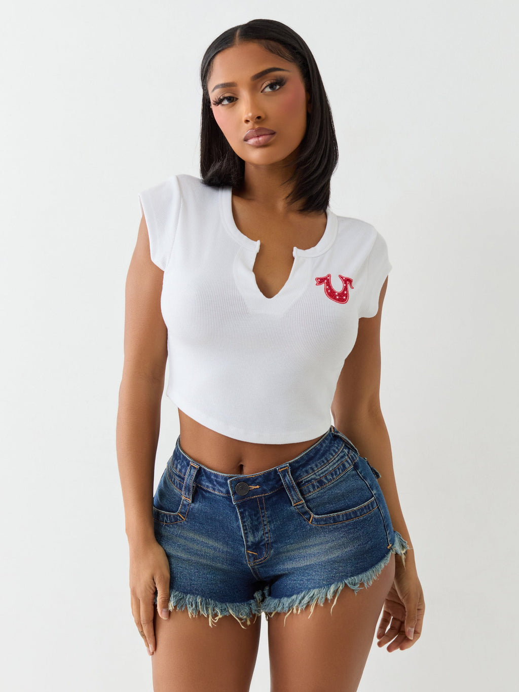 True Religion Crystl Tr Notch Cap Slvs Tee White