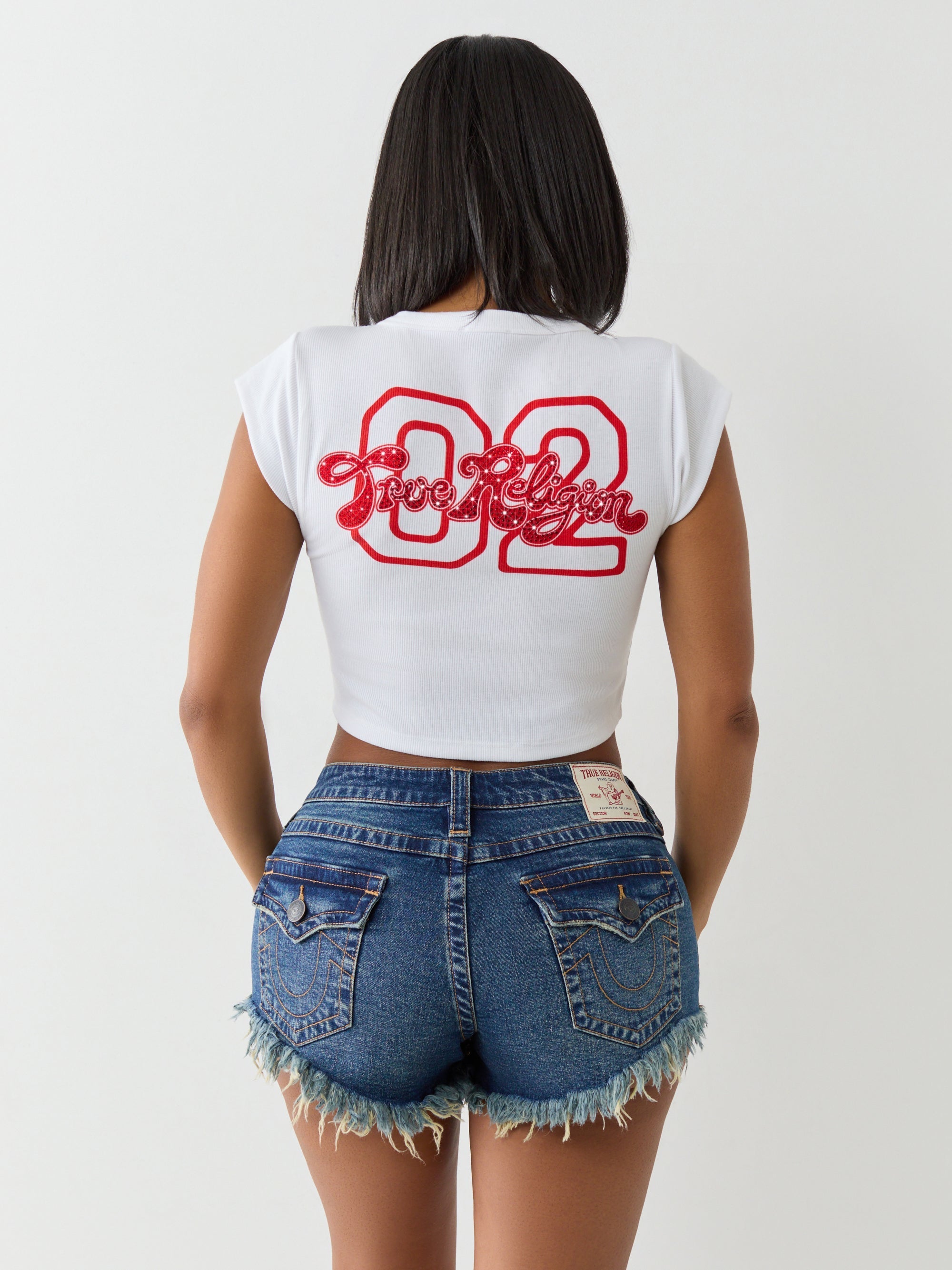 True Religion Crystl Tr Notch Cap Slvs Tee White