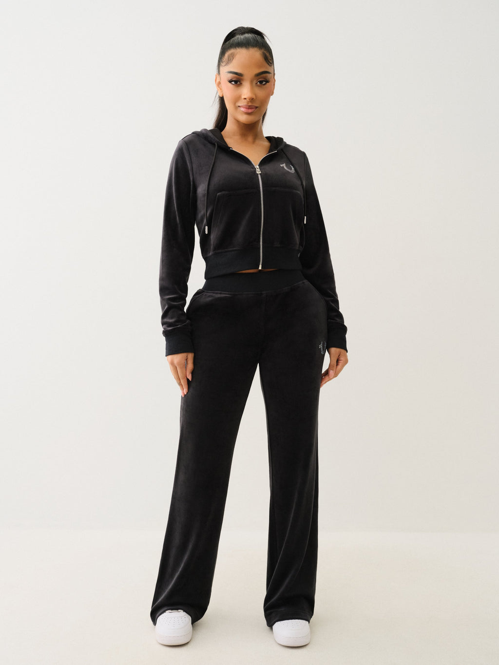 True Religion Velour Crystl Srs Shrunken Zip Jet Black