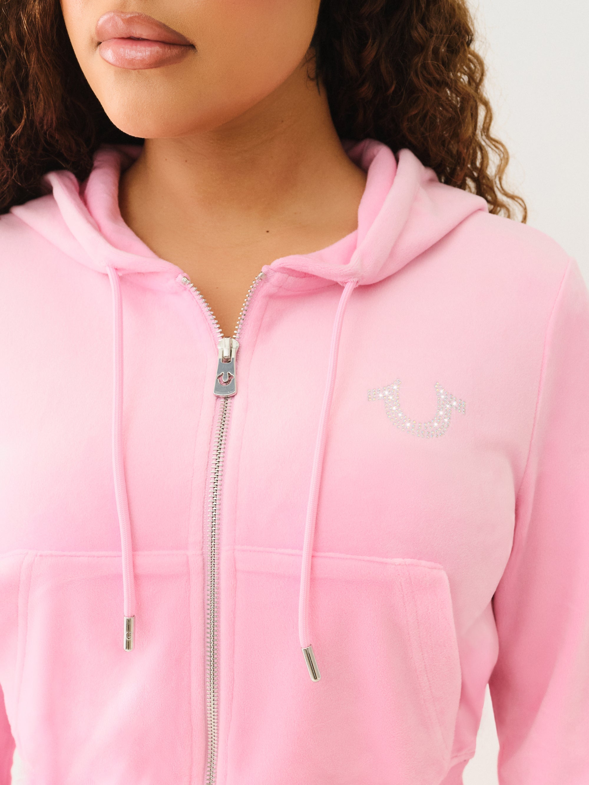 True Religion Velour Crystl Srs Shrunken Zip Prism Pink