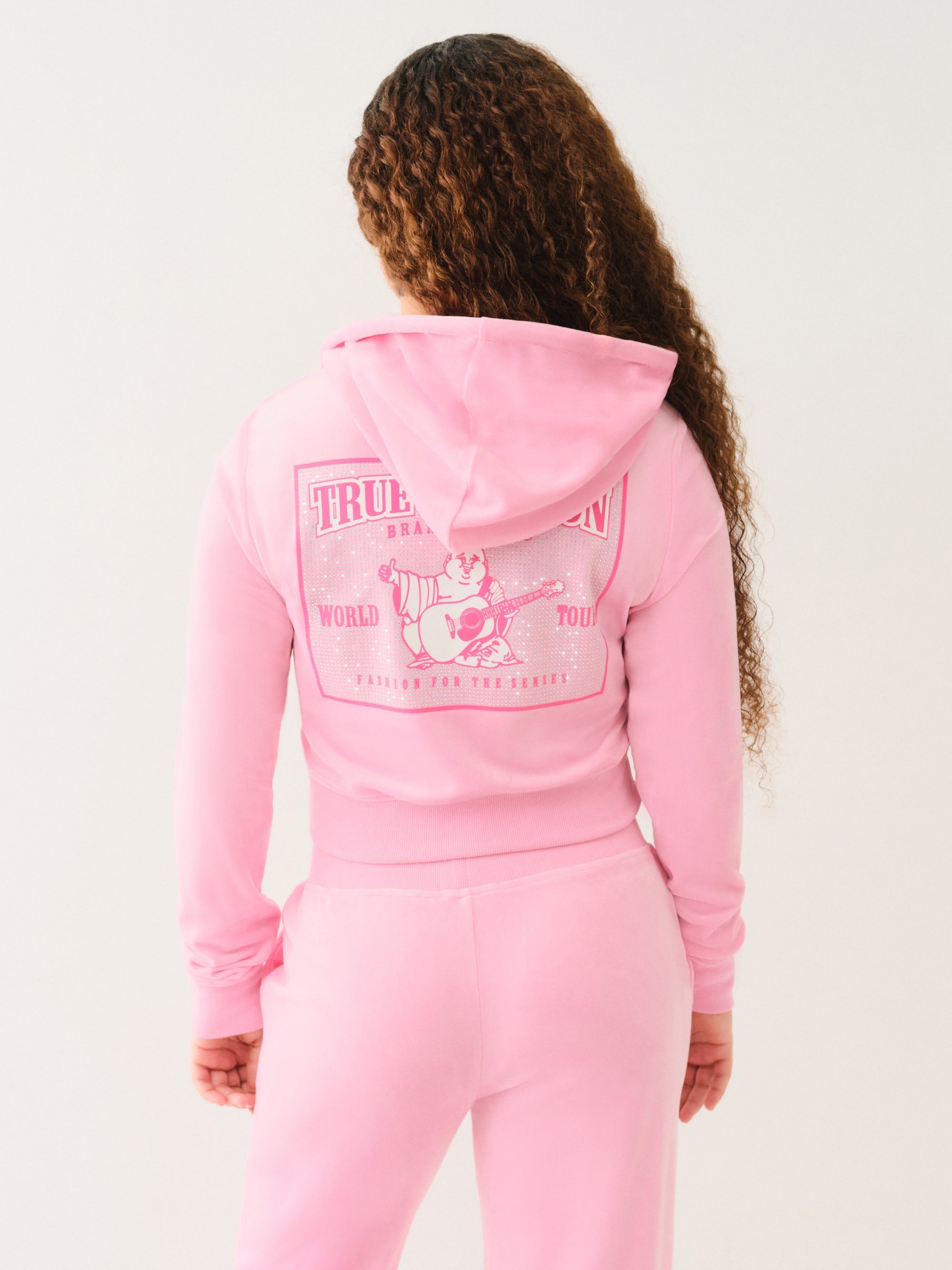 True Religion Velour Crystl Srs Shrunken Zip Prism Pink
