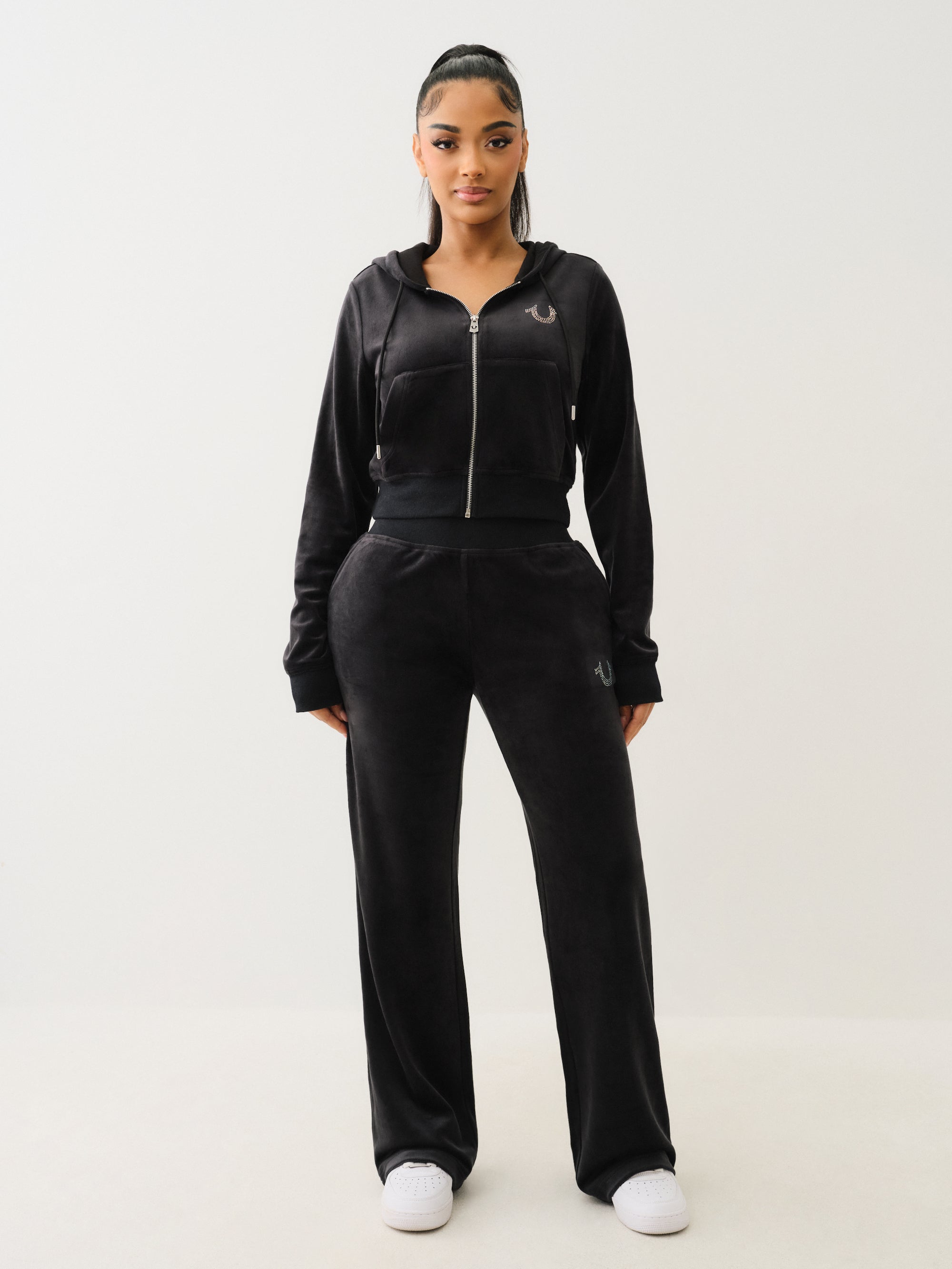 True Religion Velour Crystl Hs Straight Leg Jet Black