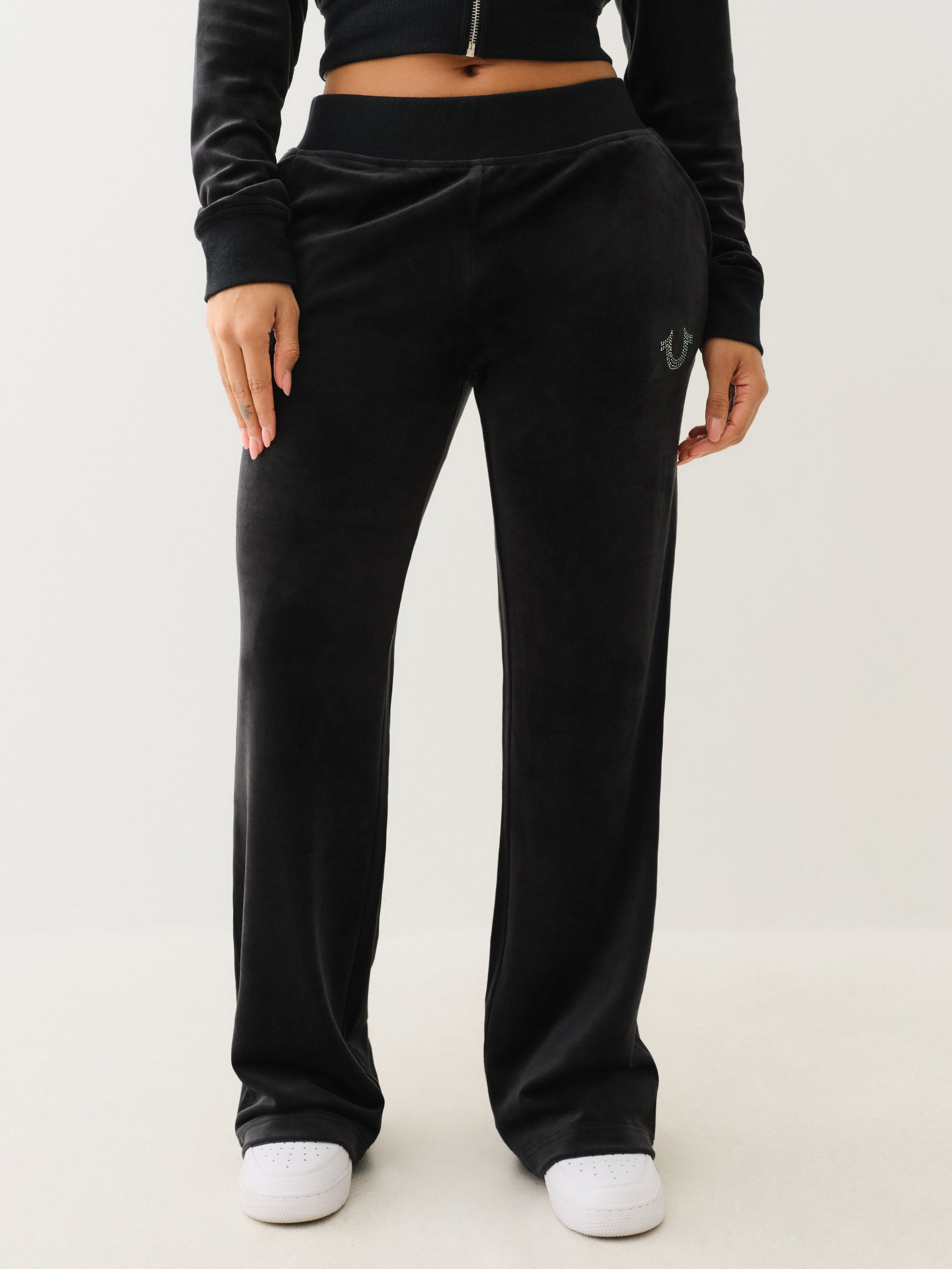 True Religion Velour Crystl Hs Straight Leg Jet Black