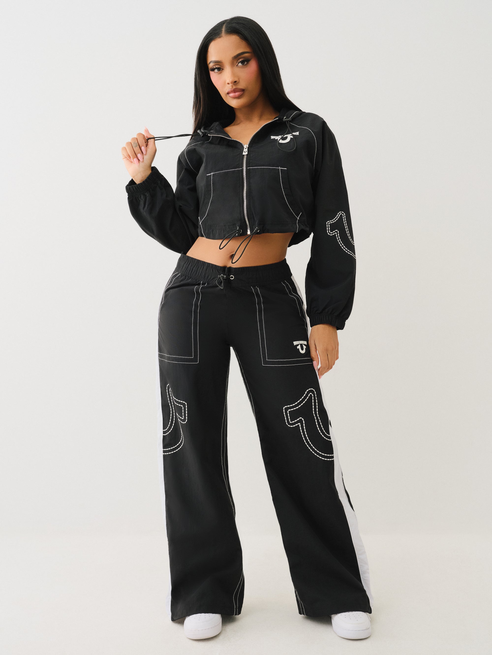 True Religion Big T Nylon Shrunkn Zip Hoodie Jet Black