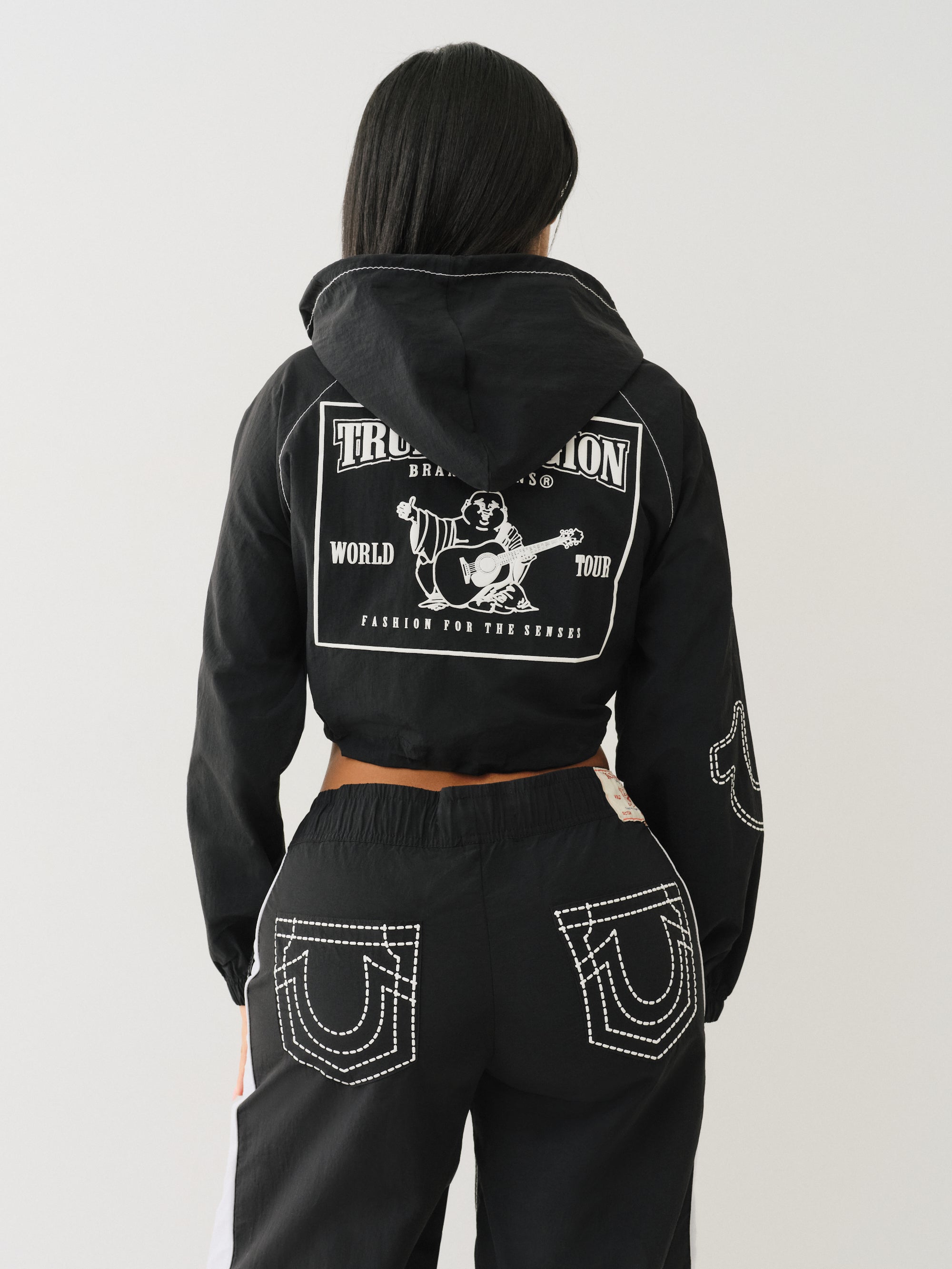 True Religion Big T Nylon Shrunkn Zip Hoodie Jet Black