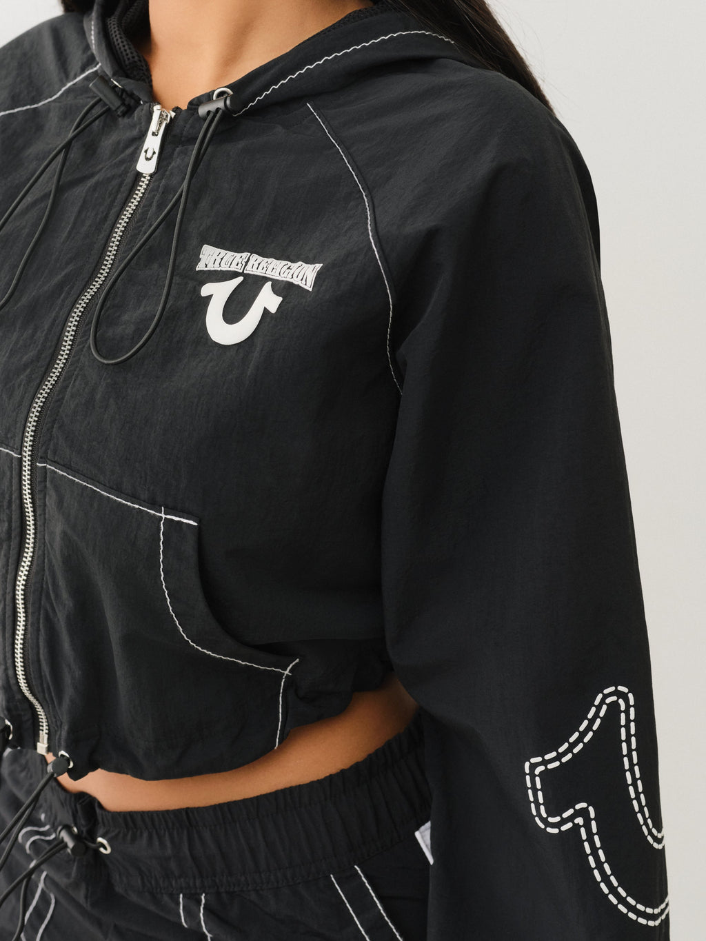 True Religion Big T Nylon Shrunkn Zip Hoodie Jet Black