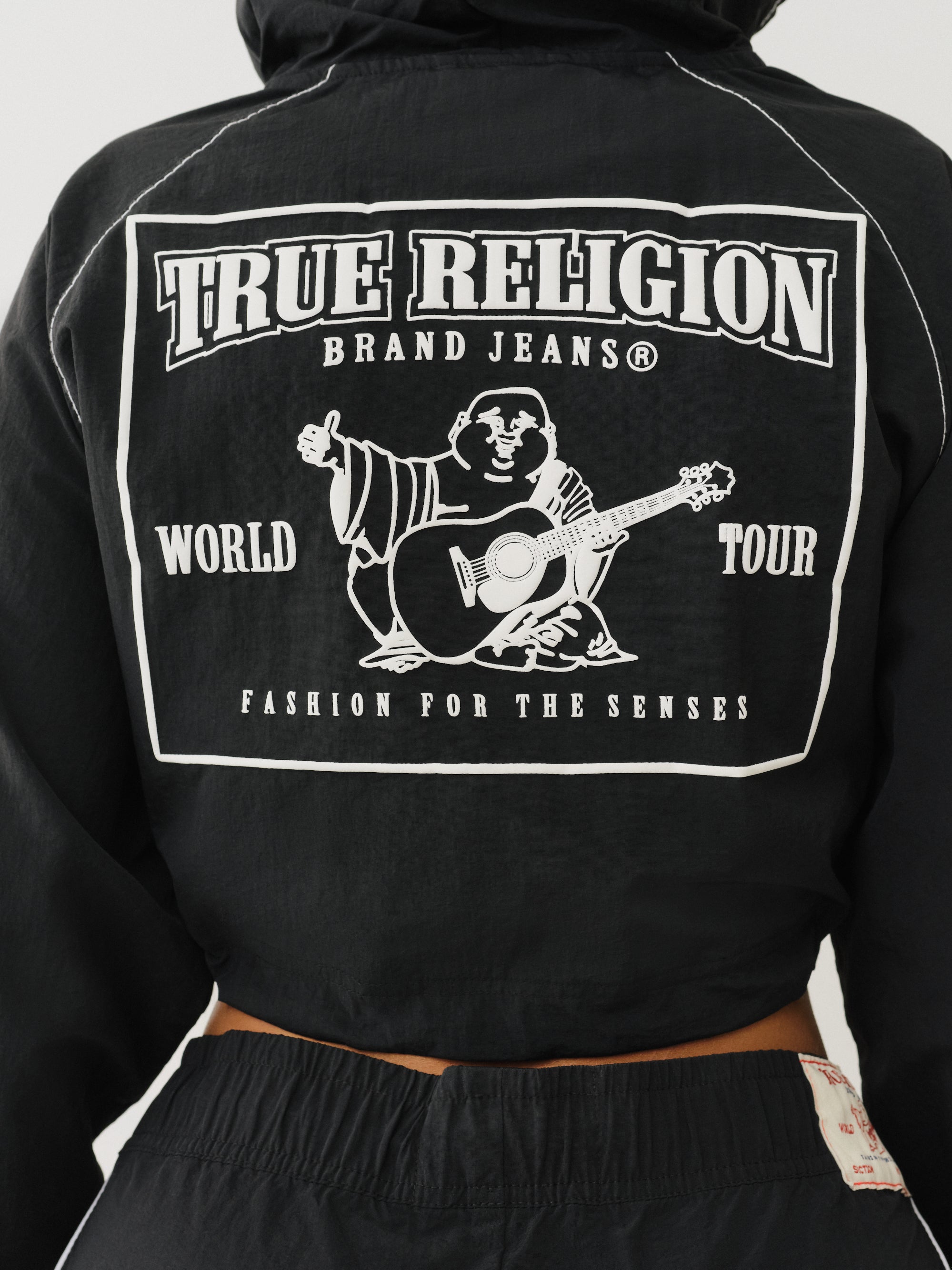 True Religion Big T Nylon Shrunkn Zip Hoodie Jet Black