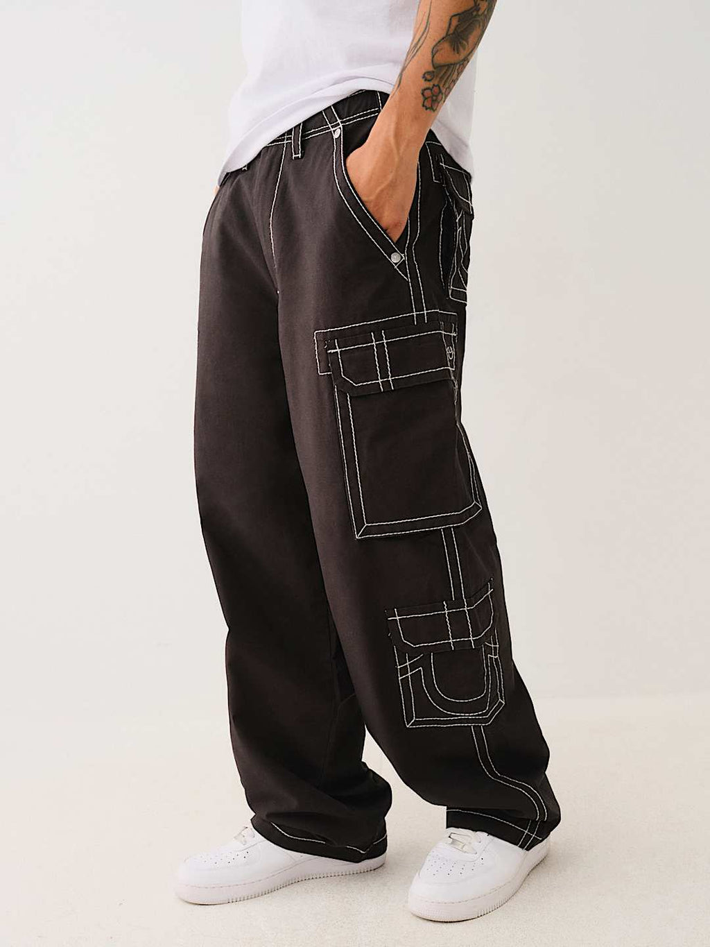 True Religion Big T Cargo Pants Baggy Black