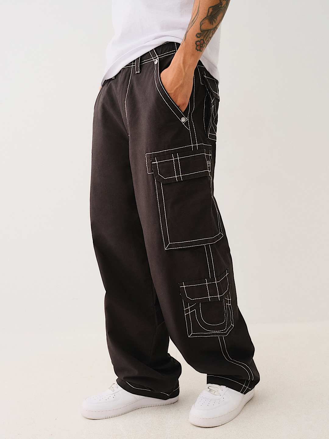 True Religion Big T Cargo Pants Baggy Black