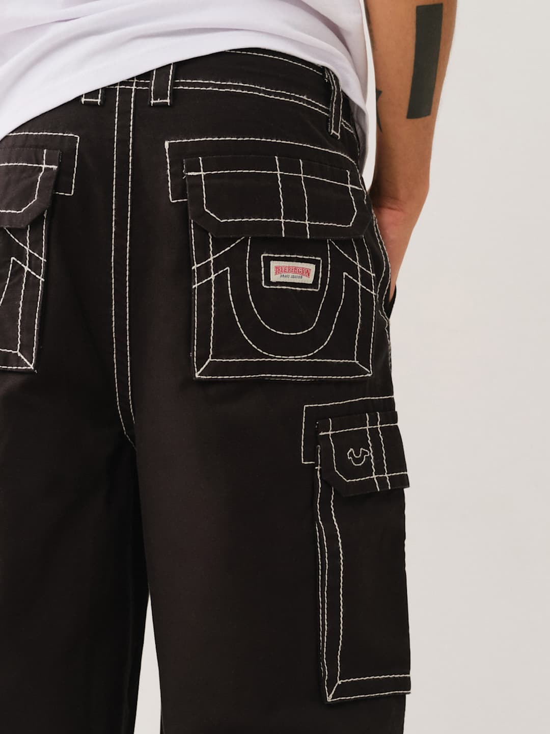 True Religion Big T Cargo Pants Baggy Black
