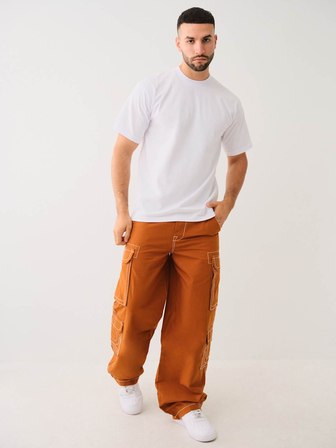 True Religion Big T Cargo Pants Baggy Caramel