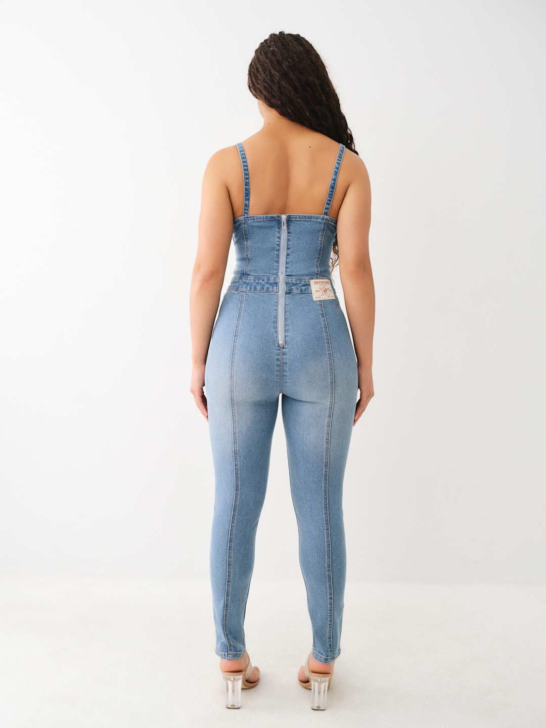 True Religion Jumpsuit Denim Zip Fitted Blue