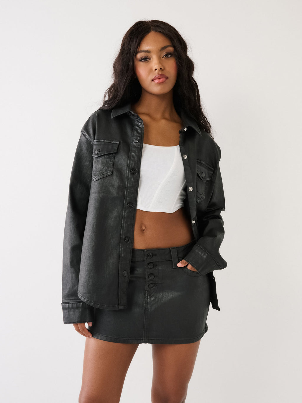 True Religion Georgia Shirt Ladies Coated Black