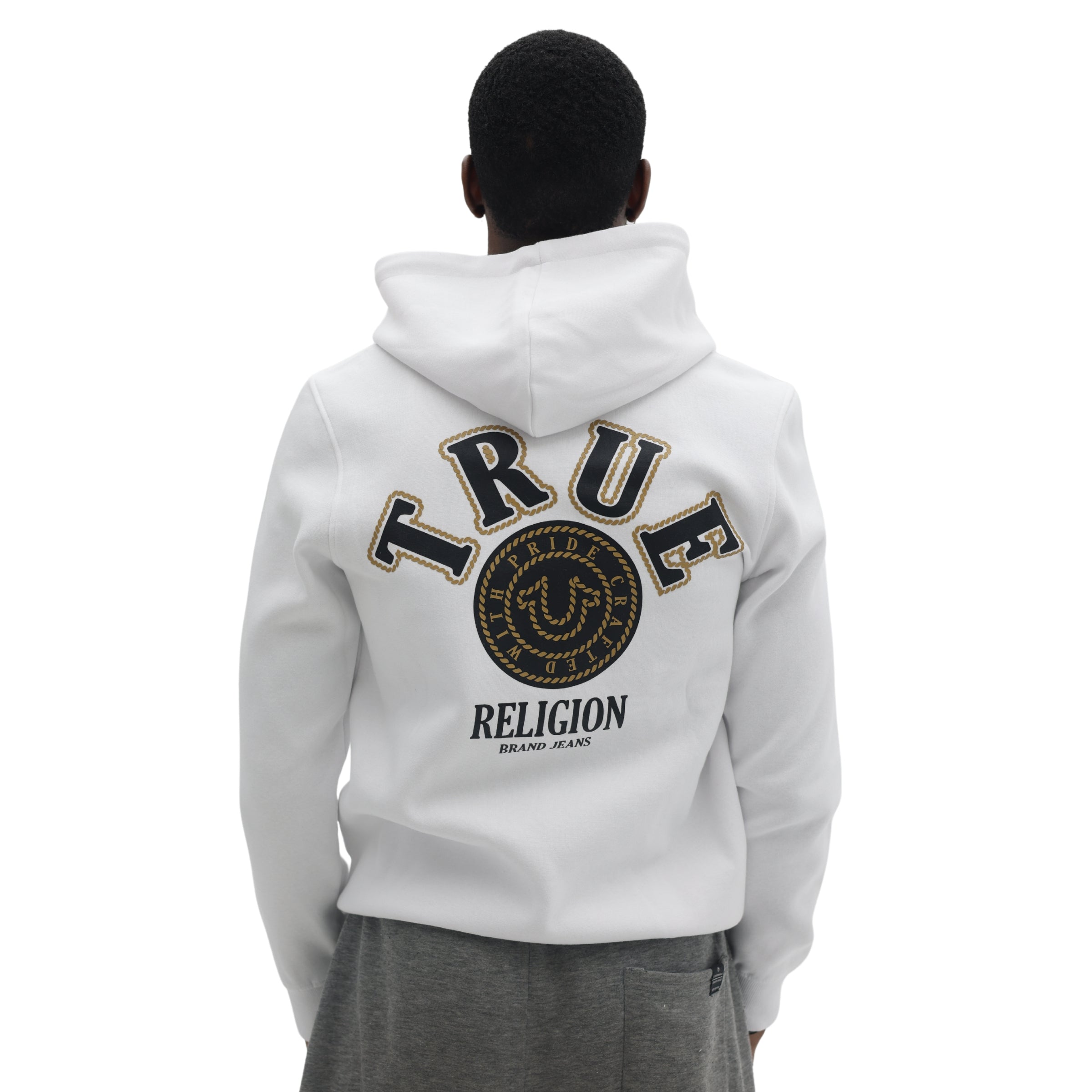 TRUE RELIGION TRUE COLLEGE ZIP HOODIE OPTIC WHITE