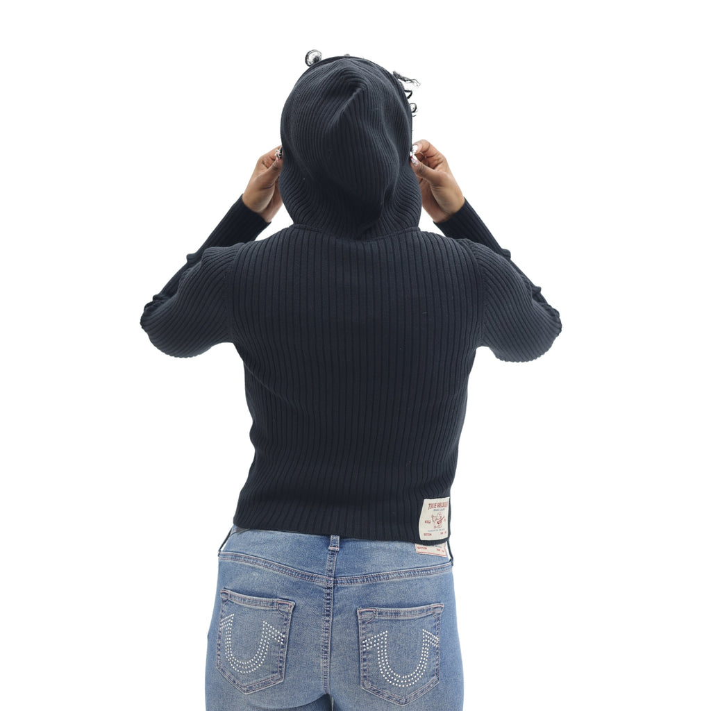 TRUE RELIGION TWO WAY ZIP SWEATER HOODIE JET BLACK