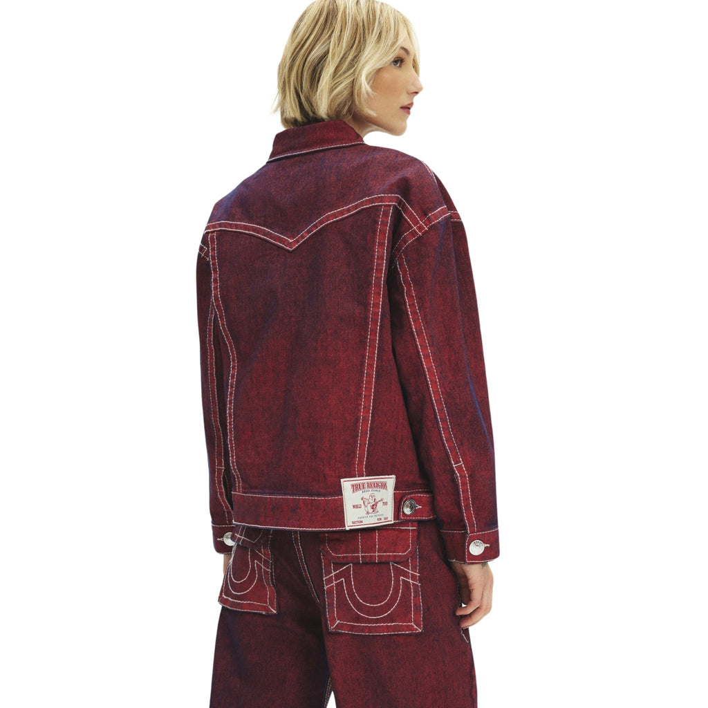 TRUE RELIGION BIG T BOYFRIEND TRUCKER JACKET INDIGO RED