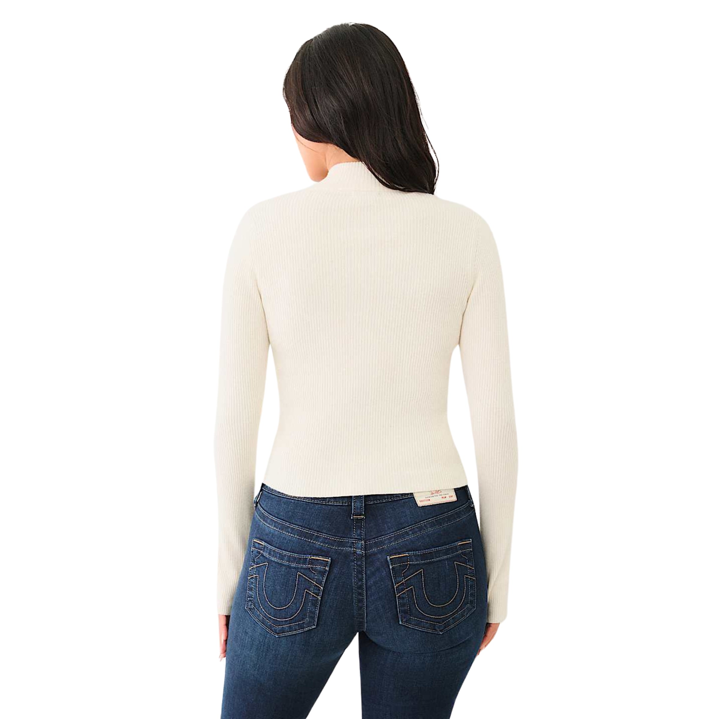 TRUE RELIGION CRYSTAL TR ZIP MOCK NECK LS WINTER WHITE