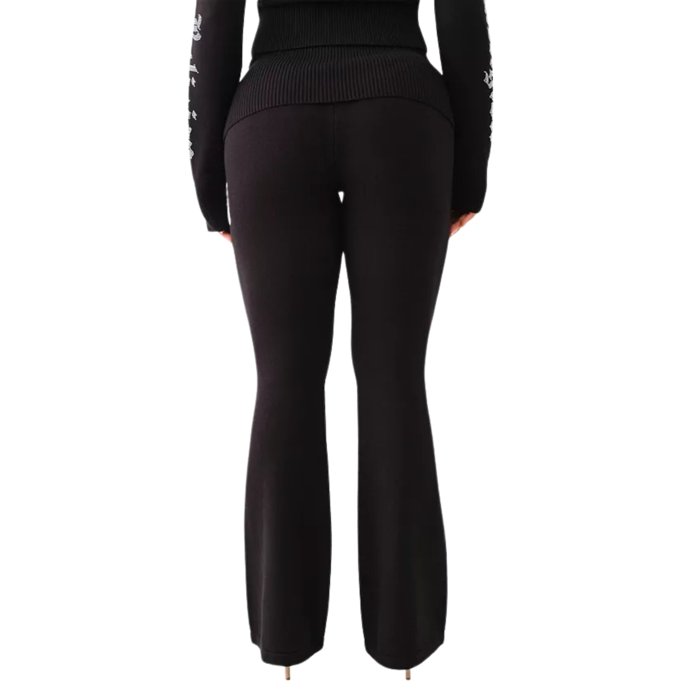 TRUE RELIGION FOLD OVER SWEATER FLARE PANTS JET BLACK