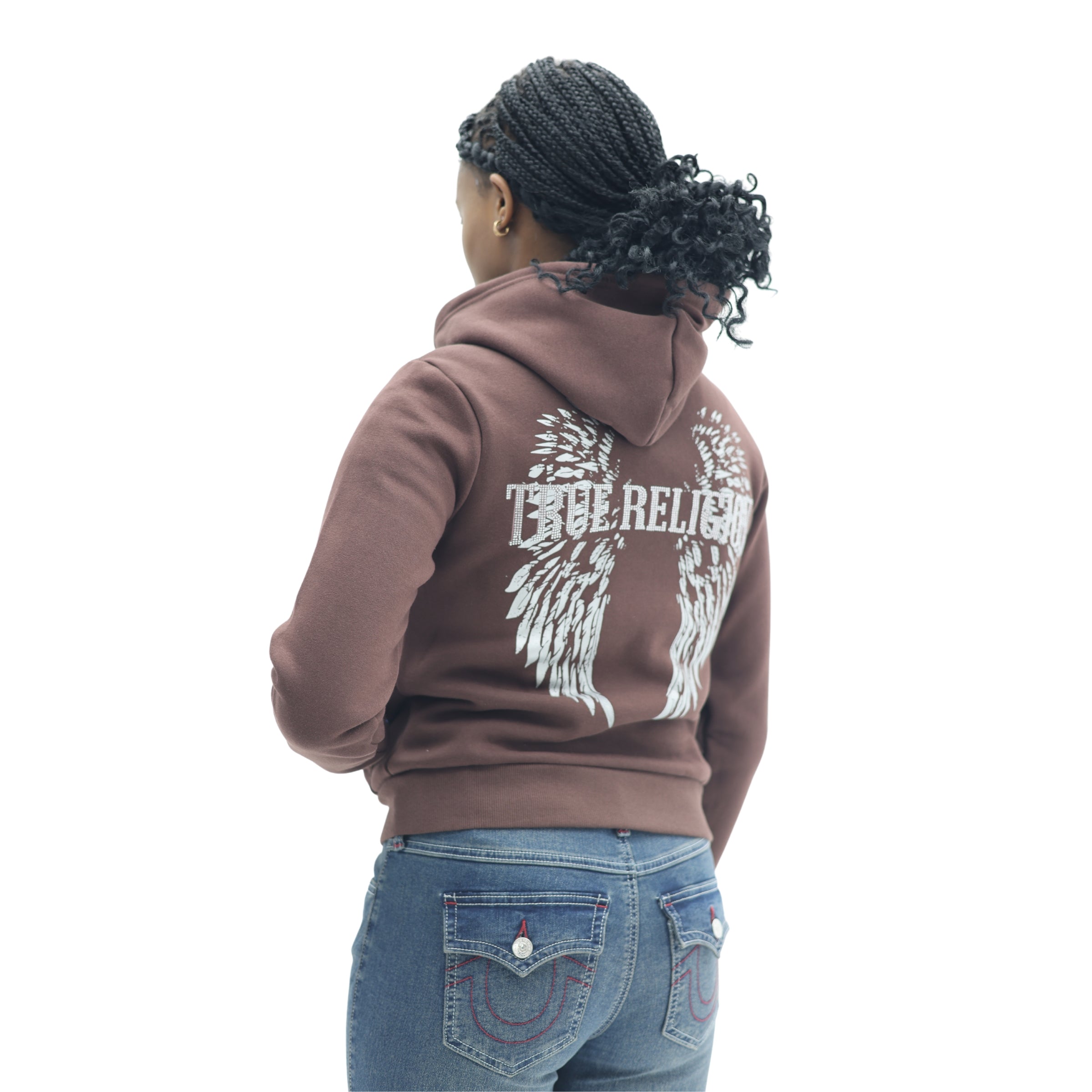 TRUE RELIGION CRYSTAL WING HS ZIP HOODIE DEEP MAHOGANY