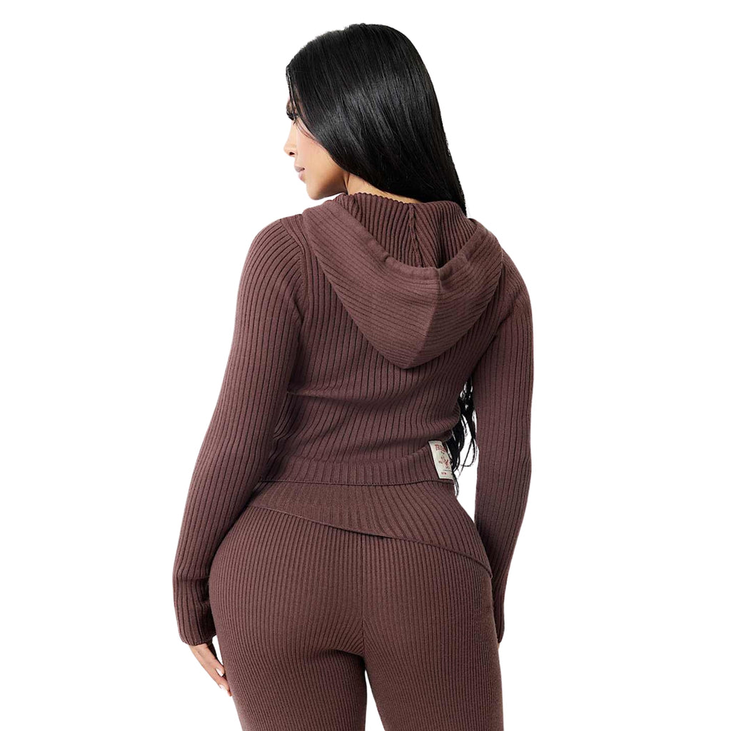 TRUE RELIGION TWO WAY ZIP SWEATER HOODIE DEEP MAHOGANY