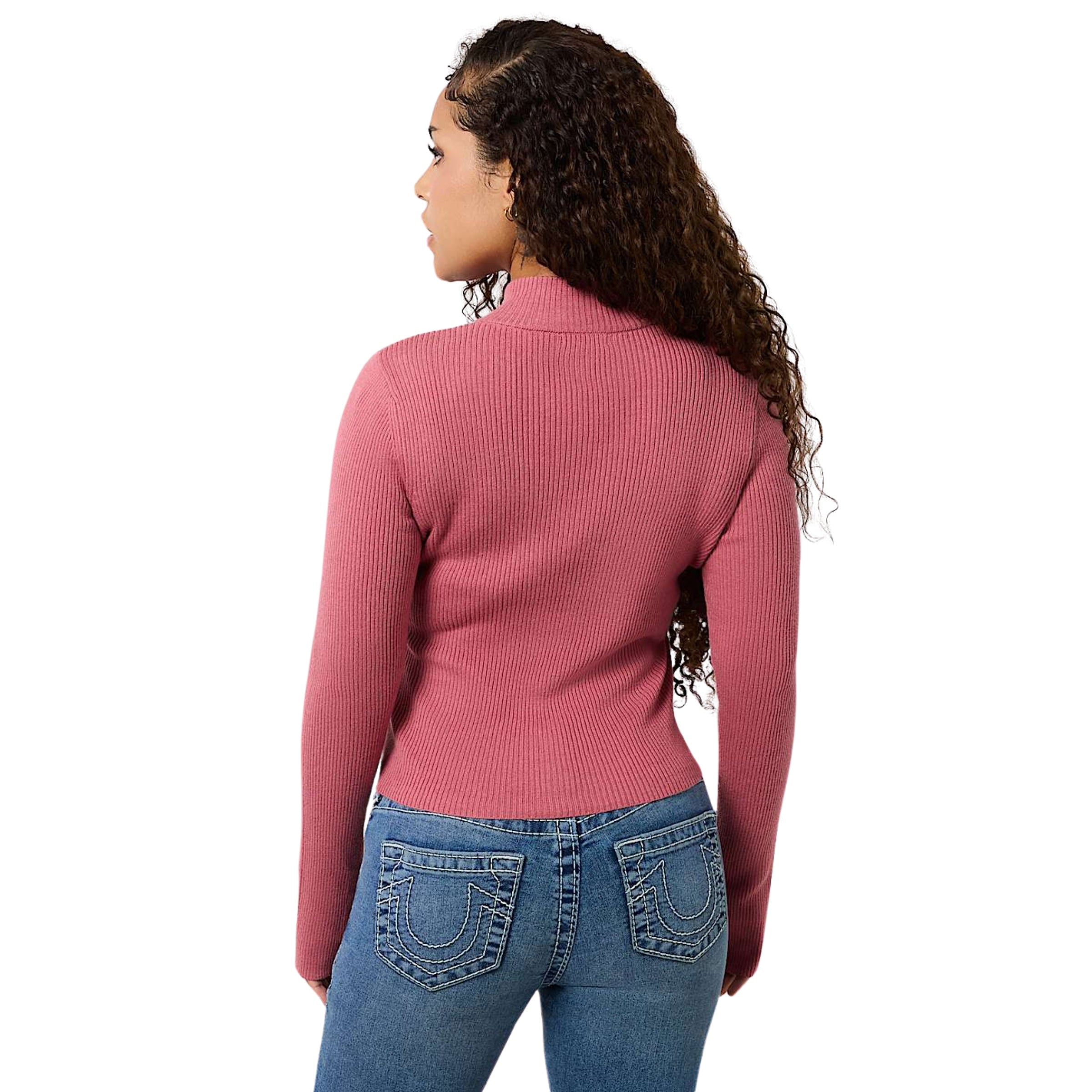 TRUE RELIGION CRYSTAL TR ZIP MOCK NECK LS MAUVEWOOD