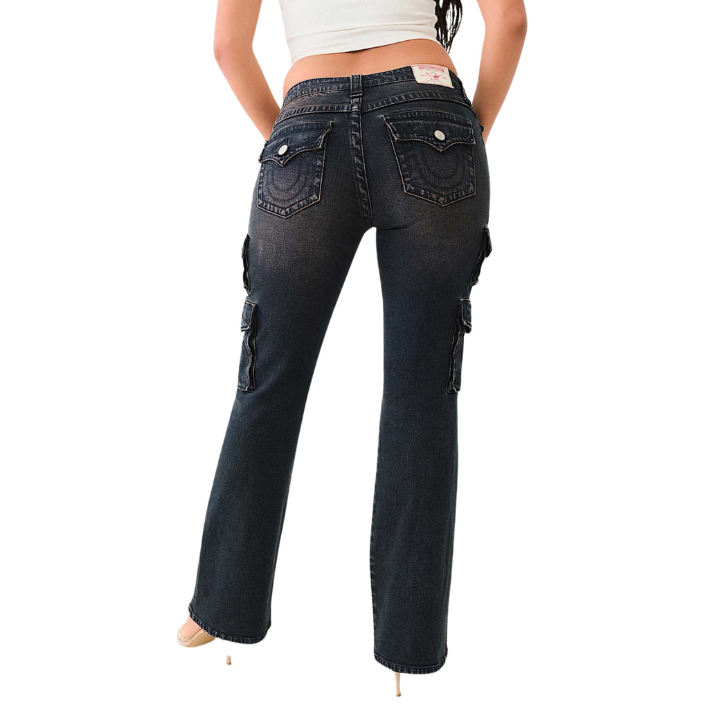TRUE RELIGION MR BECCA CARGO BOOTCUT FLAP DARK WASH