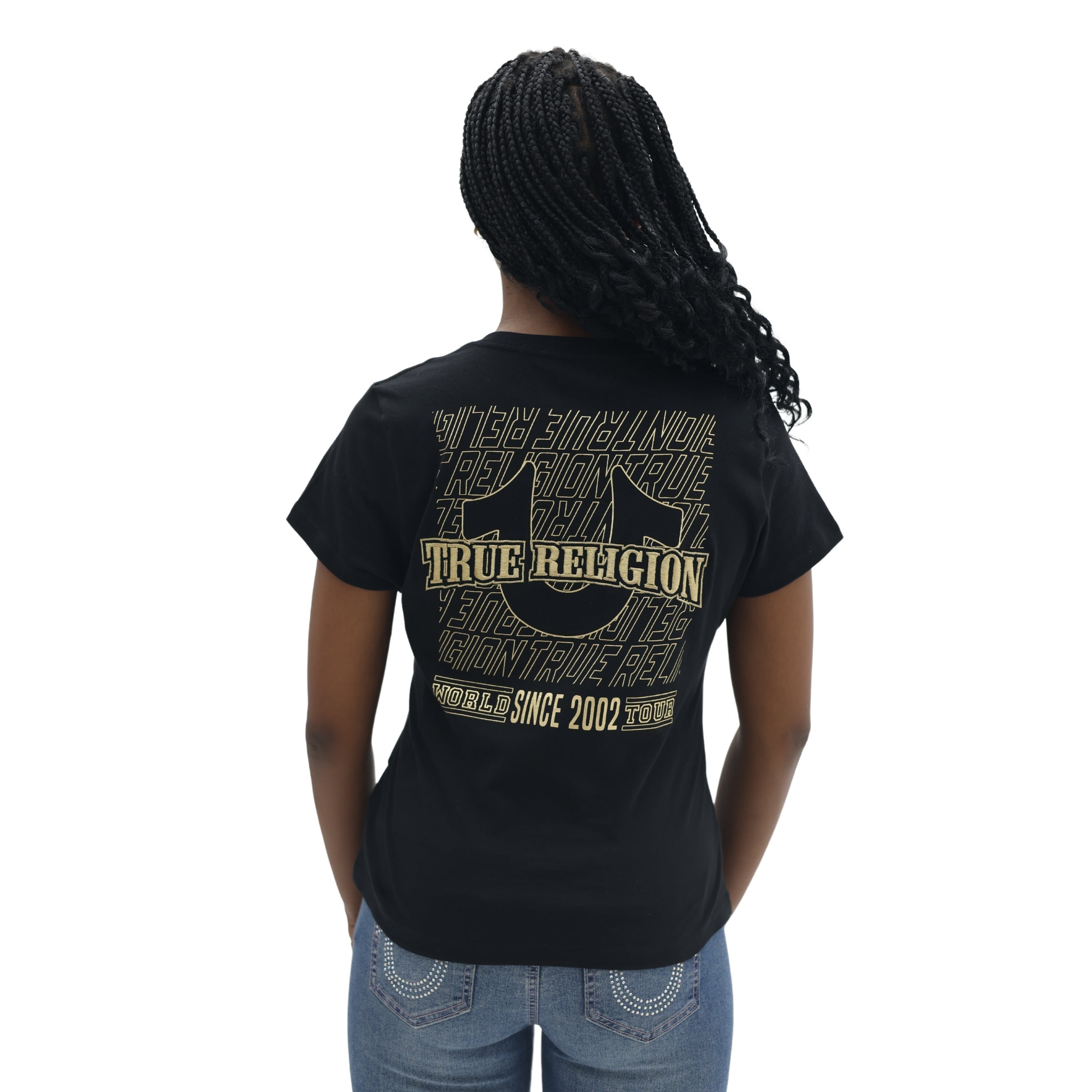 TRUE RELIGION FOIL HS V NECK TEE JET BLACK