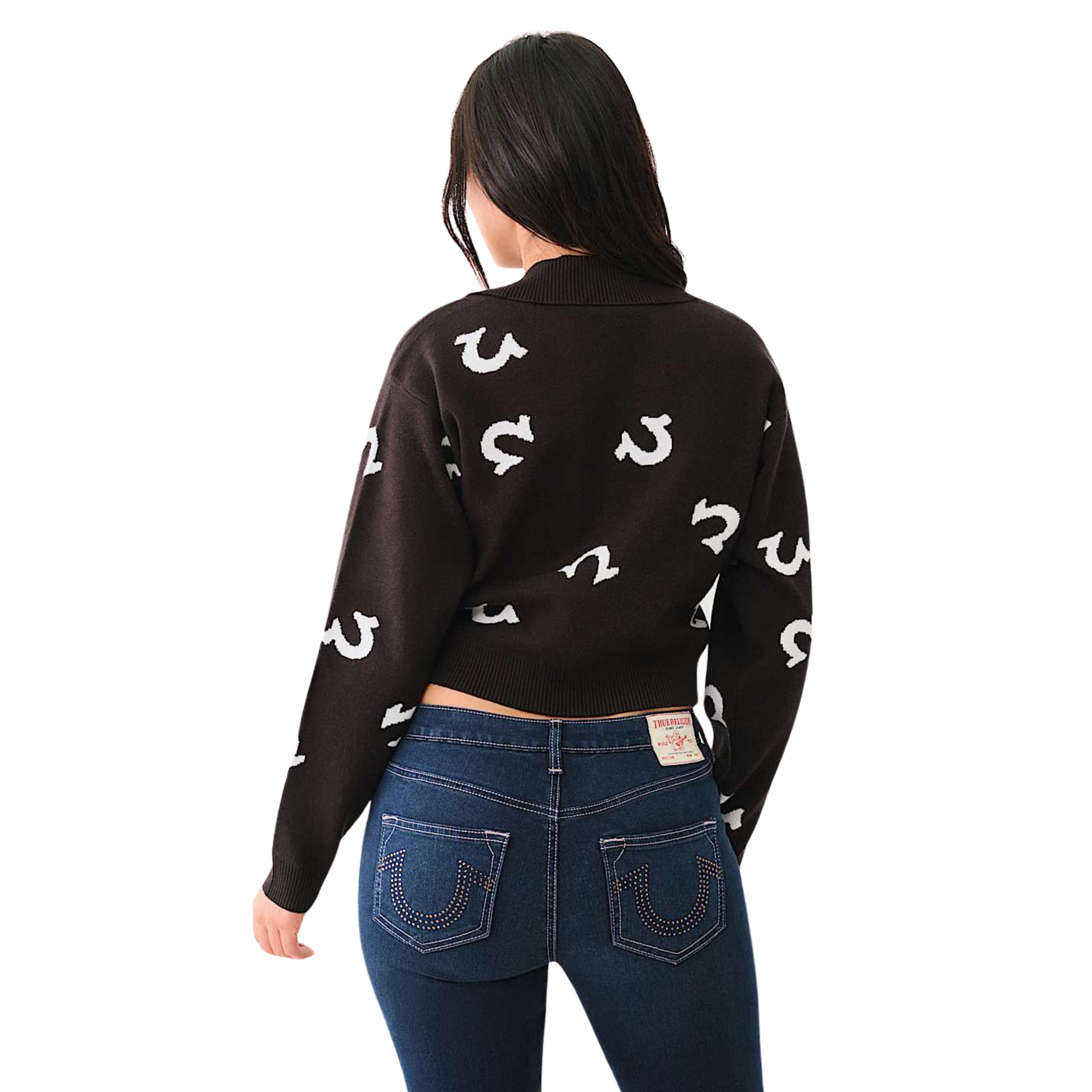 TRUE RELIGION NOTCH COLLAR HS SWEATER JET BLACK