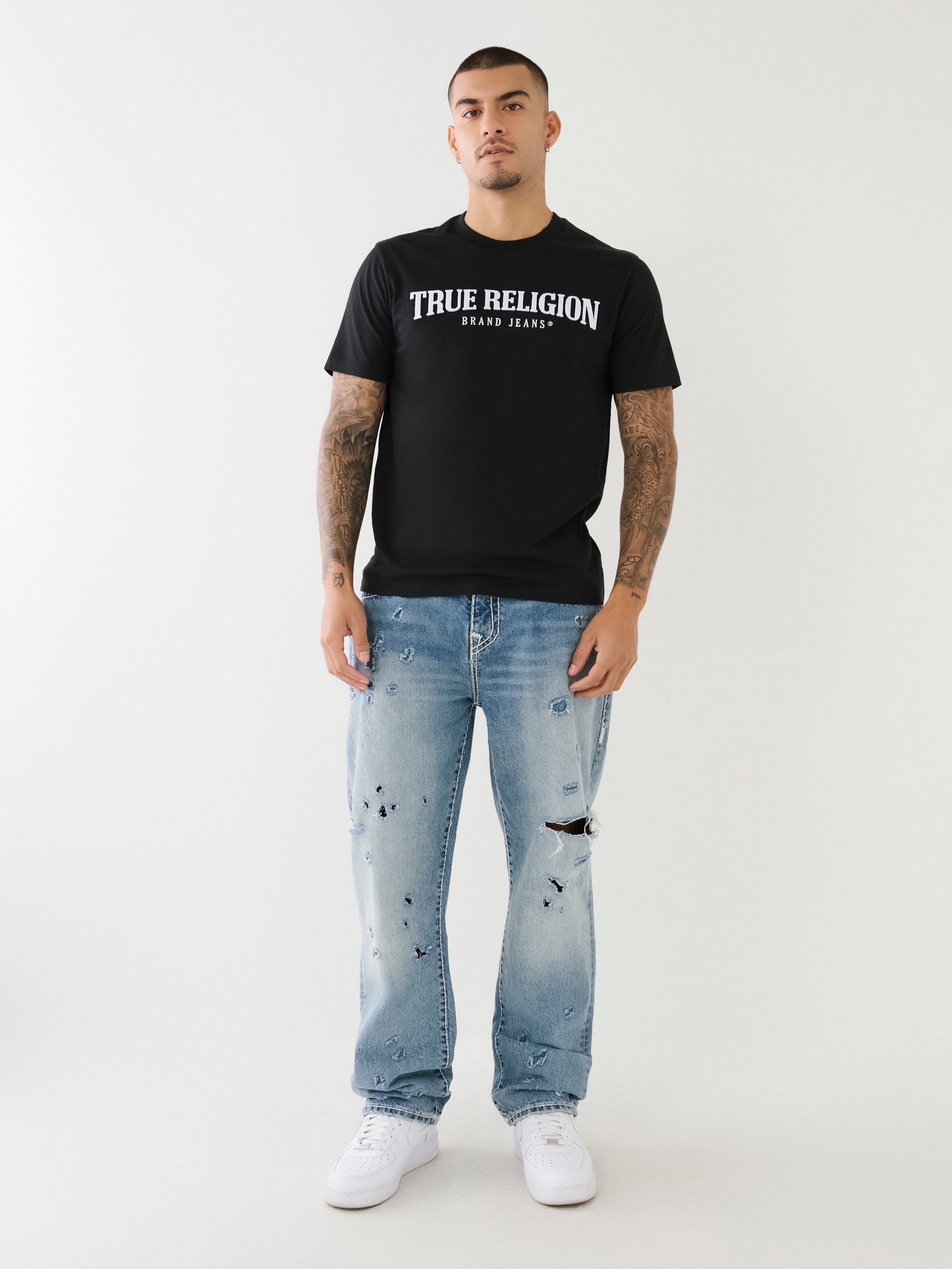 True Religion Bobby Jeans Baggy Benthos Rips Light Wash