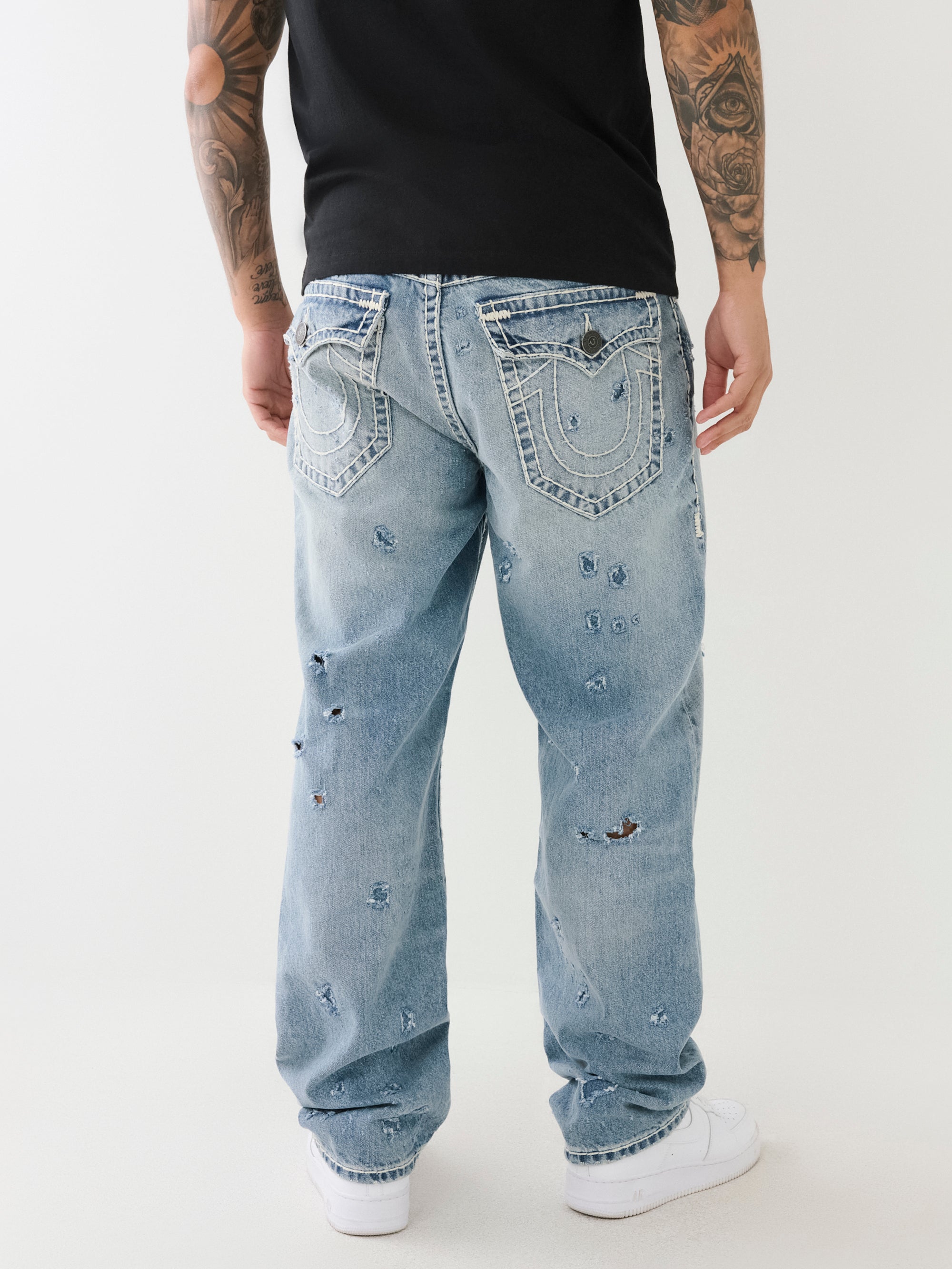 True Religion Bobby Jeans Baggy Benthos Rips Light Wash