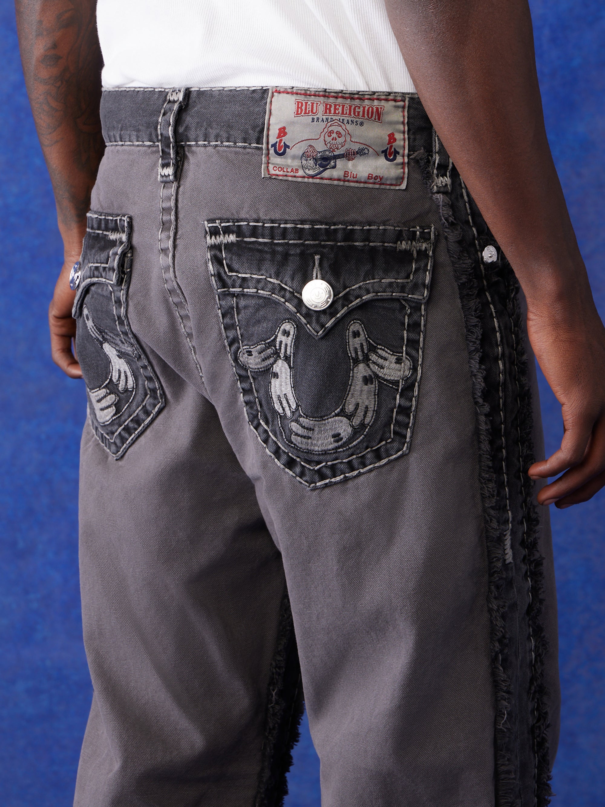 True Religion Bluxtr Jeans Wide Leg Gunmetal Pigment Wash