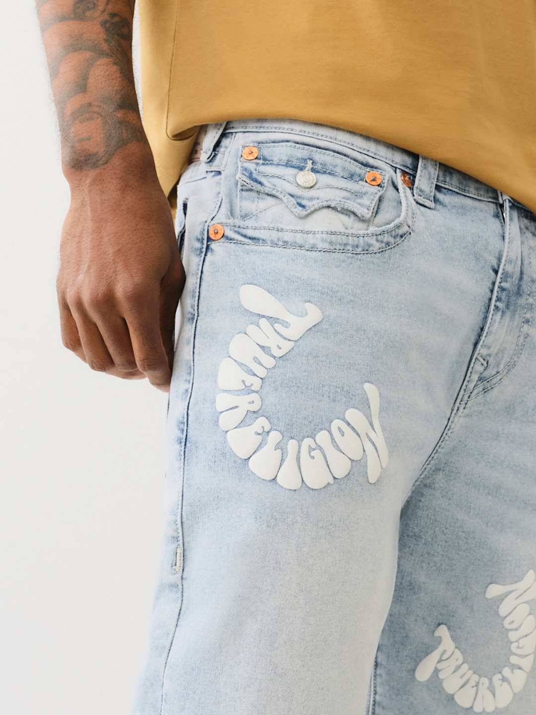 True Religion Bobby Jeans Flap Puff Print Light Wash