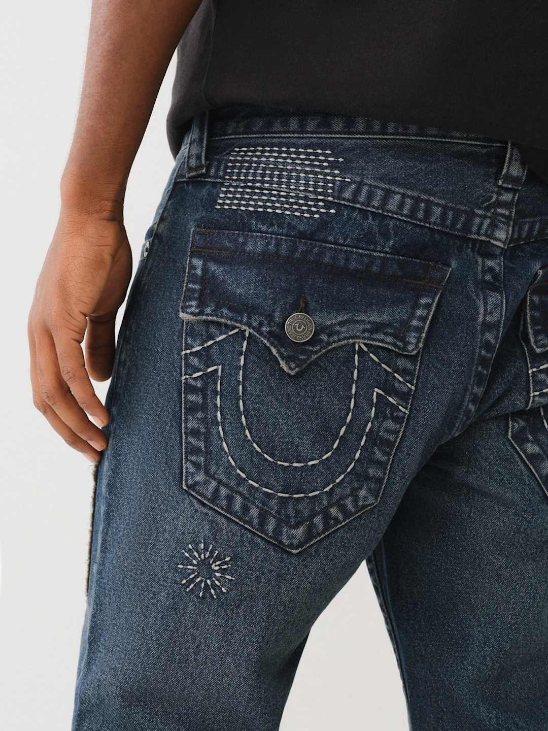 True Religion Rick Flap Jeans Sashiko Draco Dark Wash