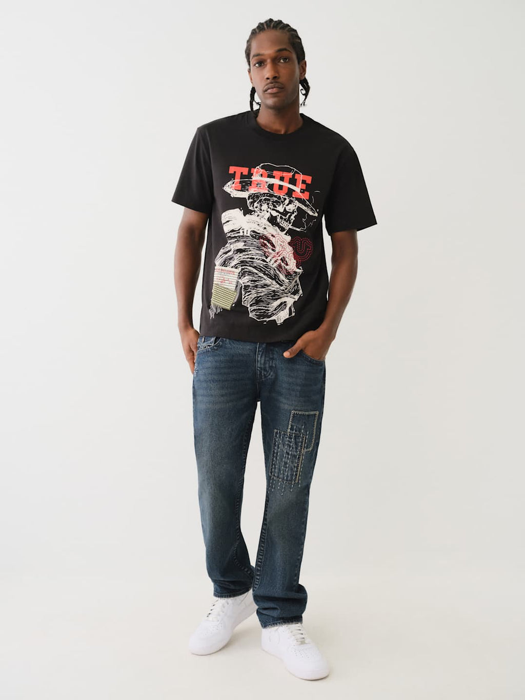 True Religion Rick Flap Jeans Sashiko Draco Dark Wash