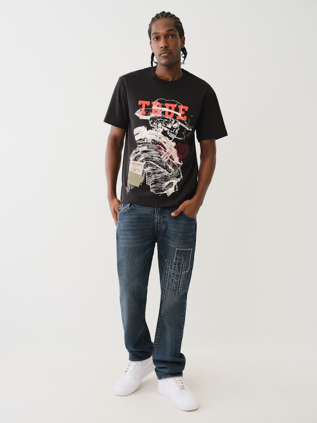 True Religion Rick Flap Jeans Sashiko Draco Dark Wash