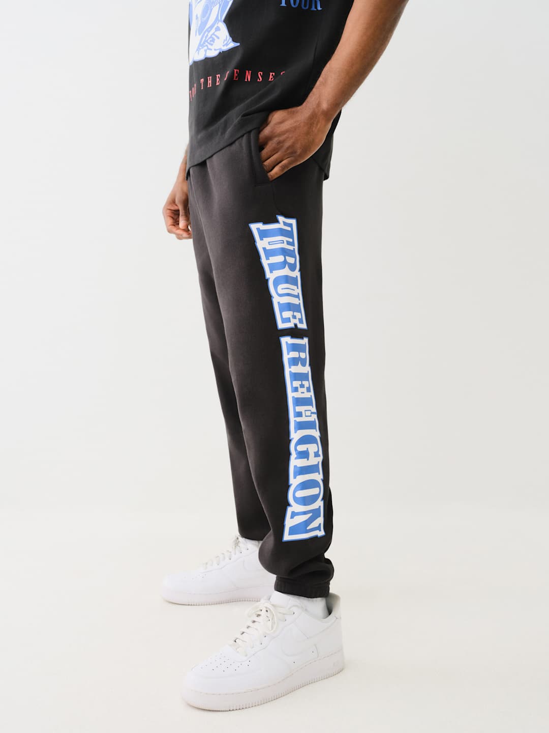 True Religion Raw Exaggerated Track Pants Icon Jet Black