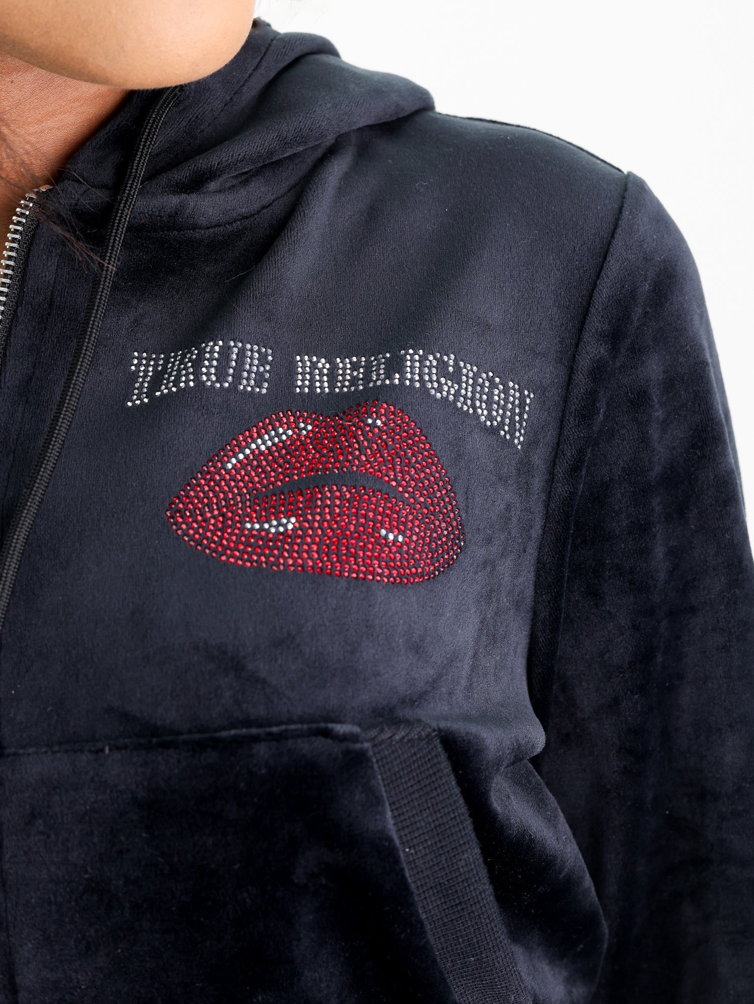 True Religion Crystl Lips Shrunken Hoodie Jet Black