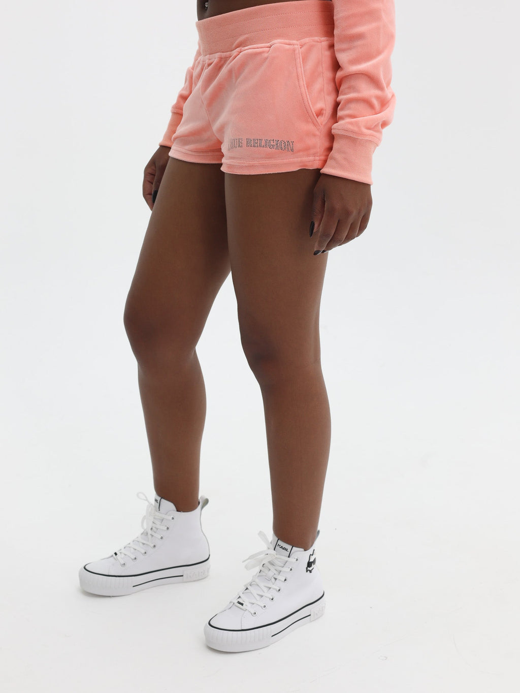 True Religion Crystal Lips Velour Hot Shorts Desert Flower