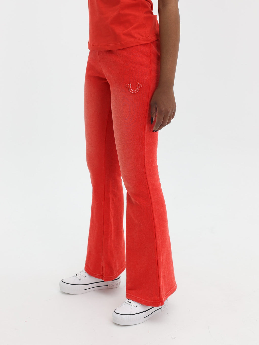 True Religion Washed Lr Paneled Flared Pants Flame Scarlet