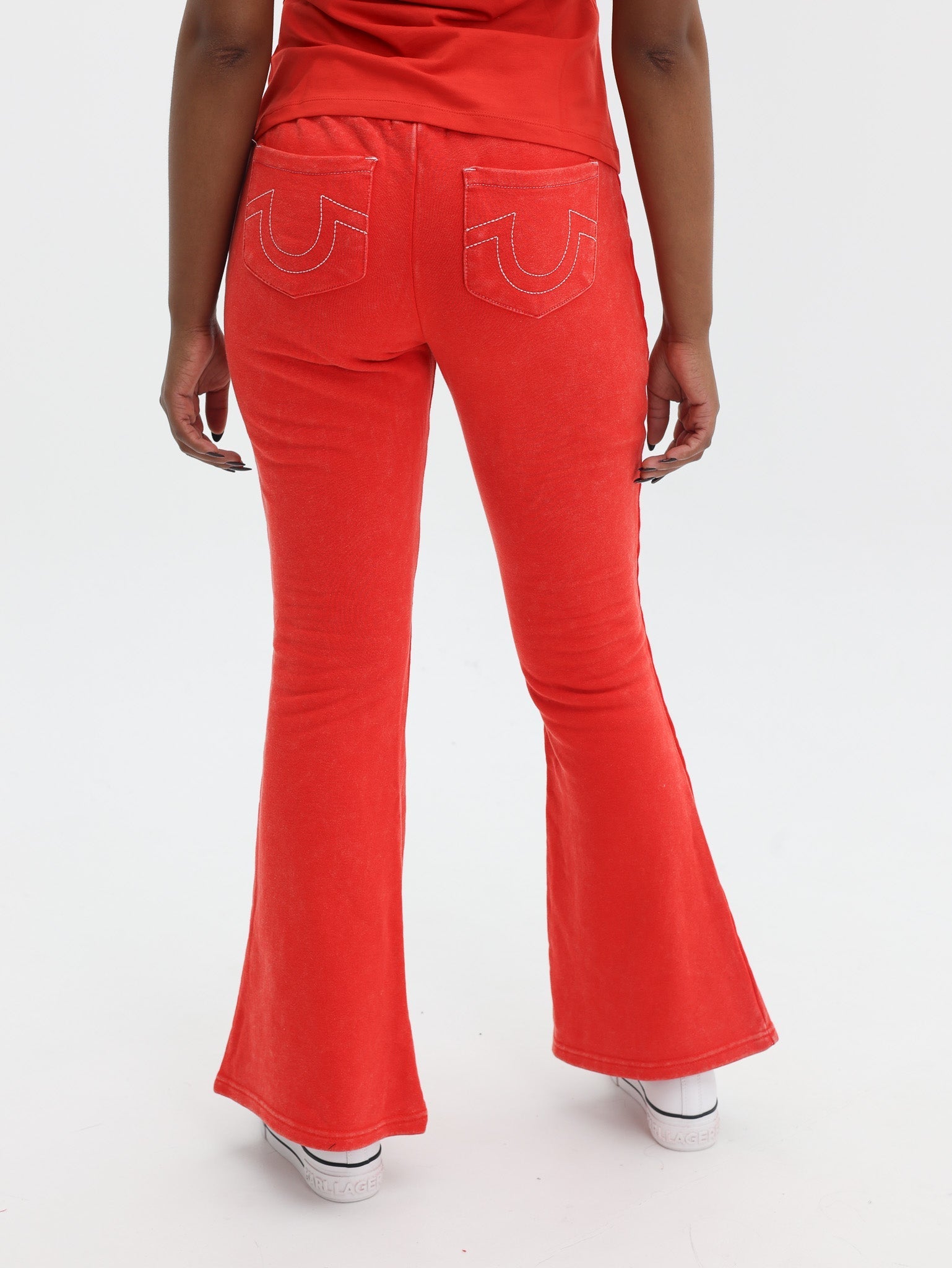 True Religion Washed Lr Paneled Flared Pants Flame Scarlet
